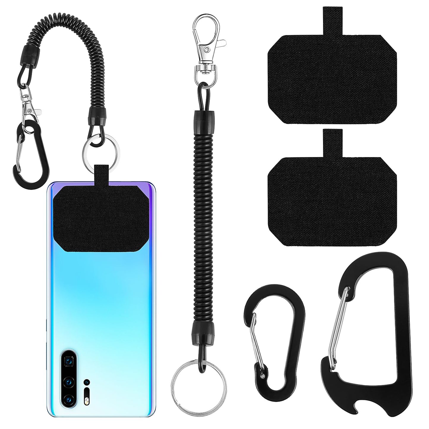 Amabro Phone Tether Lanyard, Anti-drop Phone Strap with 2 Patch and 2 Carabiner Universal Anti Theft Elastic Phone Wrist Strap Phone Tether Tab Lanyard Compatible with Smartphone