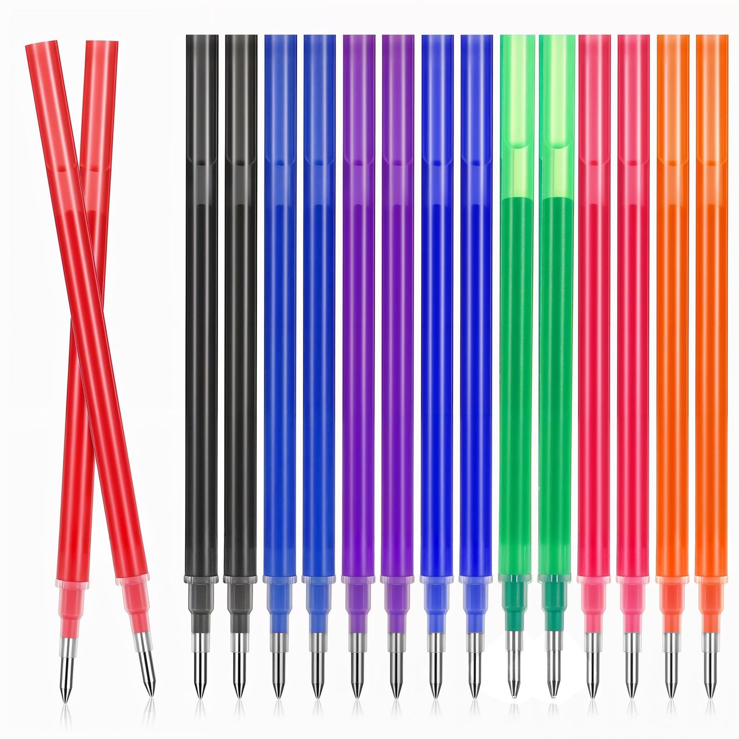 MBAIYO Pack of 16 Colourful Erasable Refills, 8 Colours Ballpoint Pen Refills 0.7 mm Pen Tip Erasable Gel Pen Refill Set Rollerball Pen Erasable Pen Refills for Children Students Beginners School