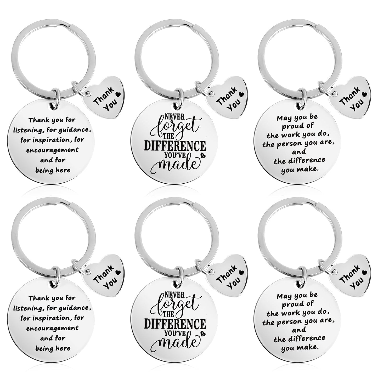 Amabro 6Pcs Thank You Keychain, Appreciation Keychain Gifts Thankful Keychains with Heart Pendant Inspirational Keyrings Encouragement Presents for Team Coworker Nurse Teacher Employee