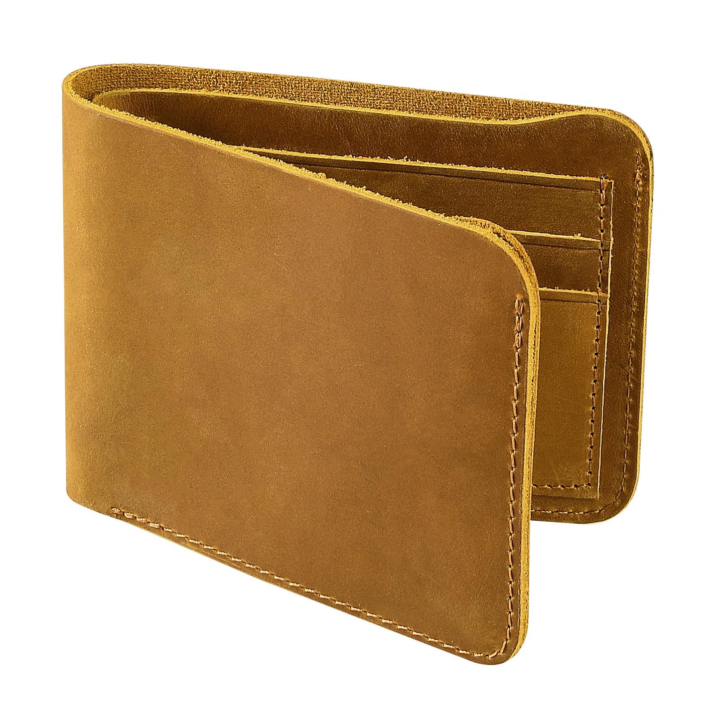 simarro Genuine Leather Bifold Men's Wallet, Retro Minimalist Men's Wallet Portable Short Slim Wallet with 2 Banknote Compartments, 6 Card Holders(Earthy Yellow)