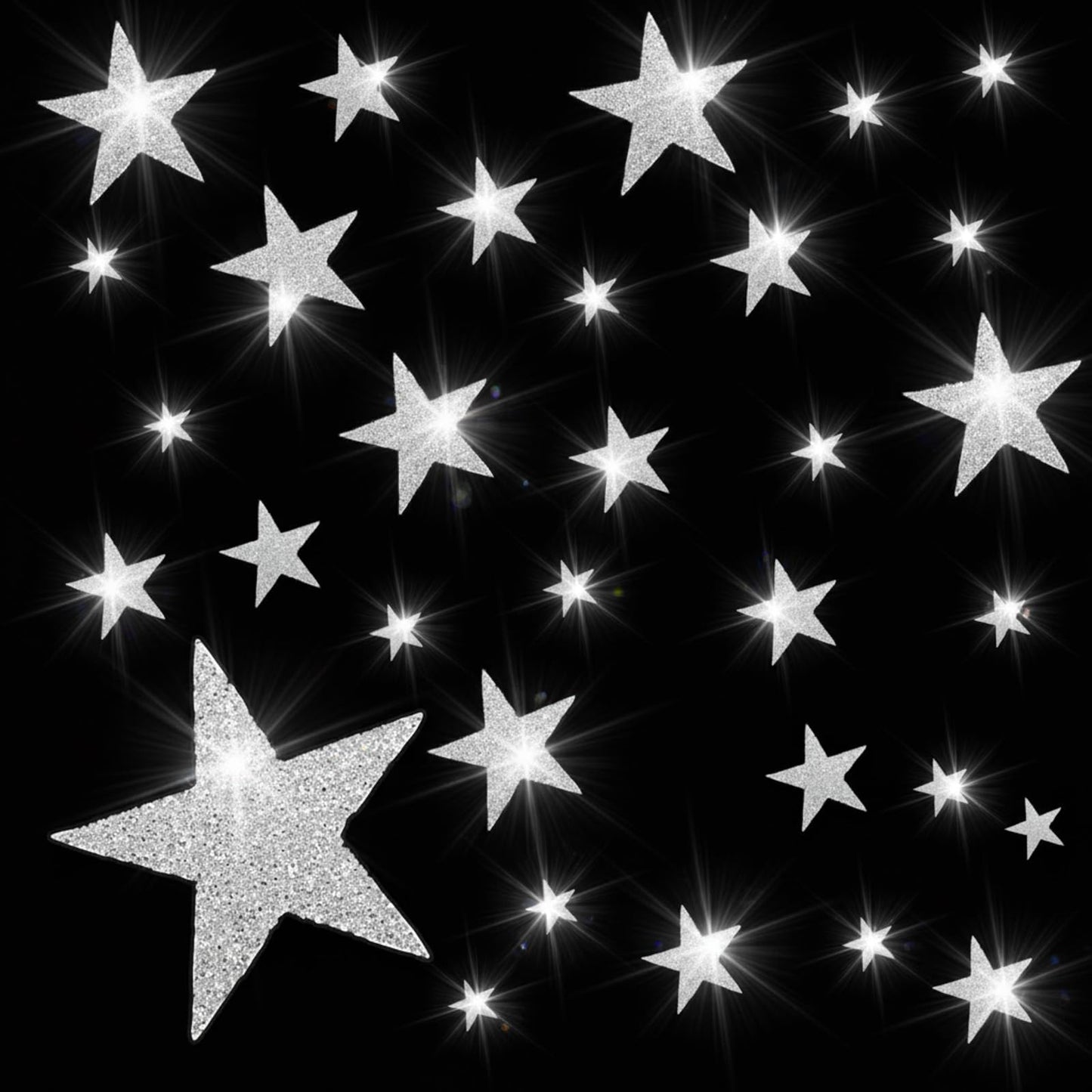 WJIAAA Iron-On Transfers, 32 Pieces 0.79-6.5 Inch Silver Rhinestones for Iron-on, Glitter Patches for Clothing, Jeans, Hats & Bags, Resin Iron-on Appliques