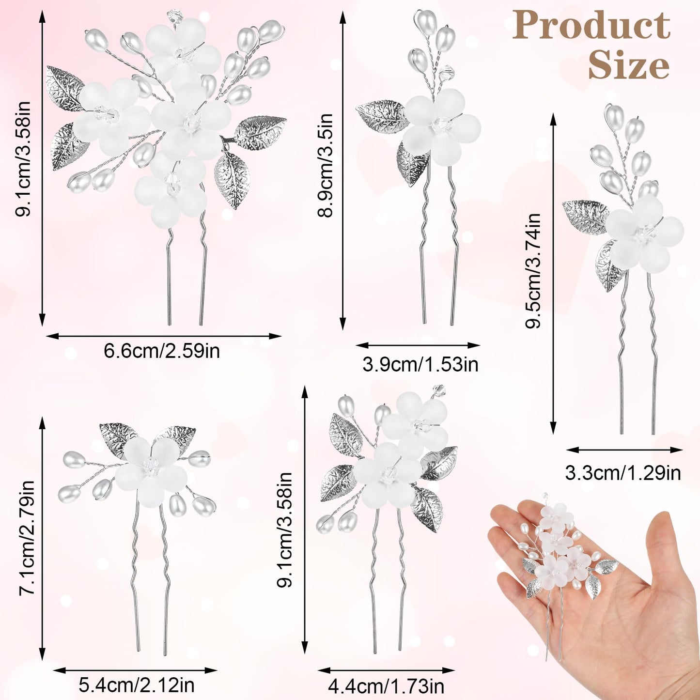 Yuanchu Bride Hair Pins,5 Pcs Flower leaf Hair Pins Pearl Headpiece Accessories Rhinestone Hair Piece Crystal Jewelry for Wedding Party Prom Bridesmaids Flower Girls(Silver)