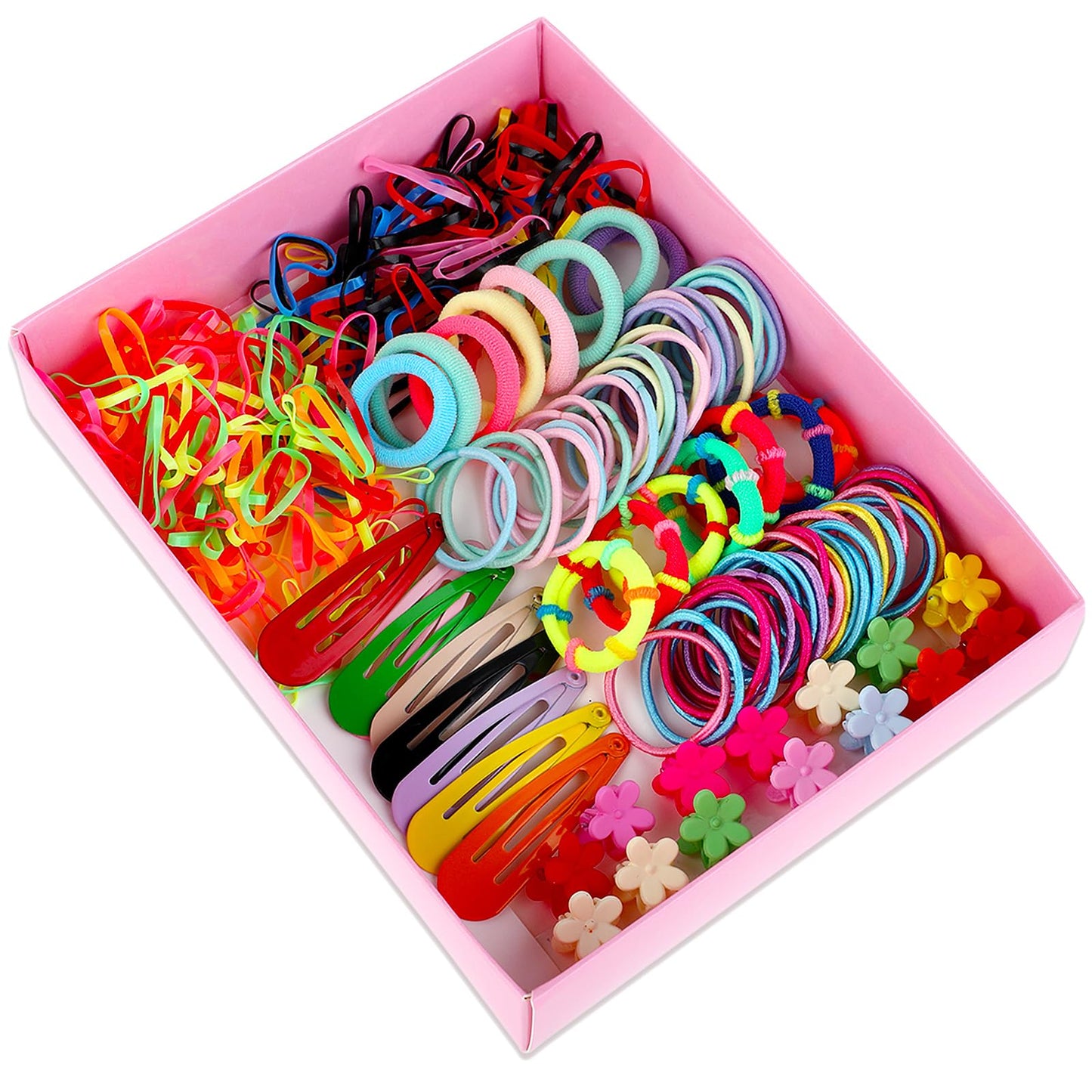 Amabro 780 PCS Hair Accessories Set, Small Colorful Hair Tie Mini Ponytail Holders Elastic Hair Bands Snap Hair Clips Flower Hair Claw with Organizer Box for Girls Kids Women