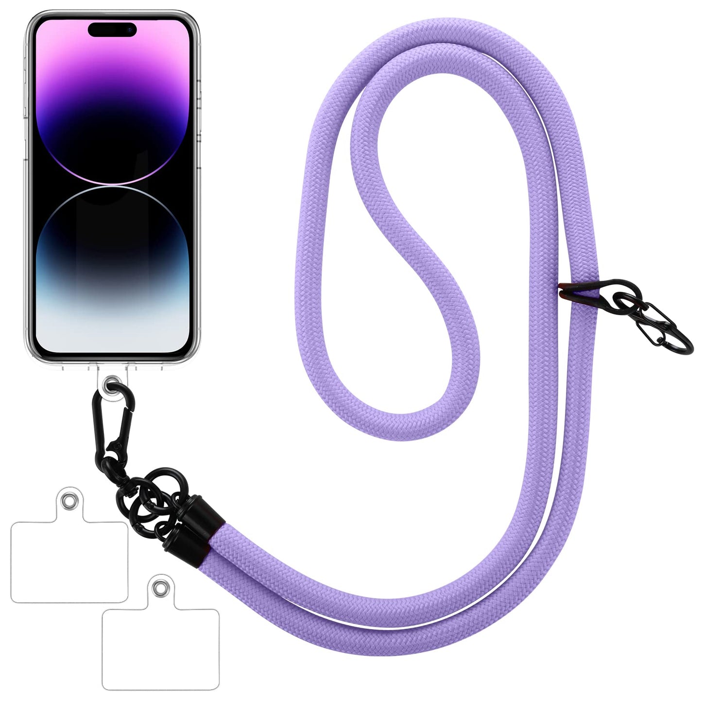 cobee Cell Phone Lanyard, Universal Phone Crossbody Lanyards for Around The Neck with 2pcs Transparent Phone Patch, Adjustable Soft Nylon Shoulder Phone Strap Wrist Strap for Women and Men (Purple)