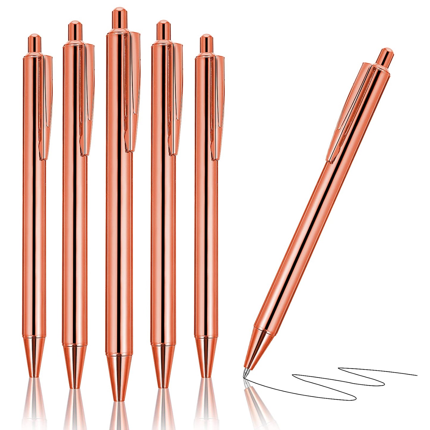 cobee Ultra Slim Gold Ballpoint Pens, 6 Pcs Click Retractable Ballpoint Pens 1.0mm Black Ink Medium Point Smooth Writing Pens Metallic Metal Pens for Wedding Business Office Supplies(Rose Gold)