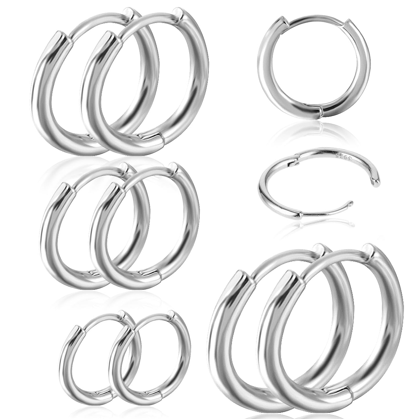 TIESOME 4 Pairs Silver Hoop Earrings, Lightweight Earrings Cartilage Hoop Earrings edge piercing Earrings Set for Women Men Girls,8mm,10mm,12mm,15mm