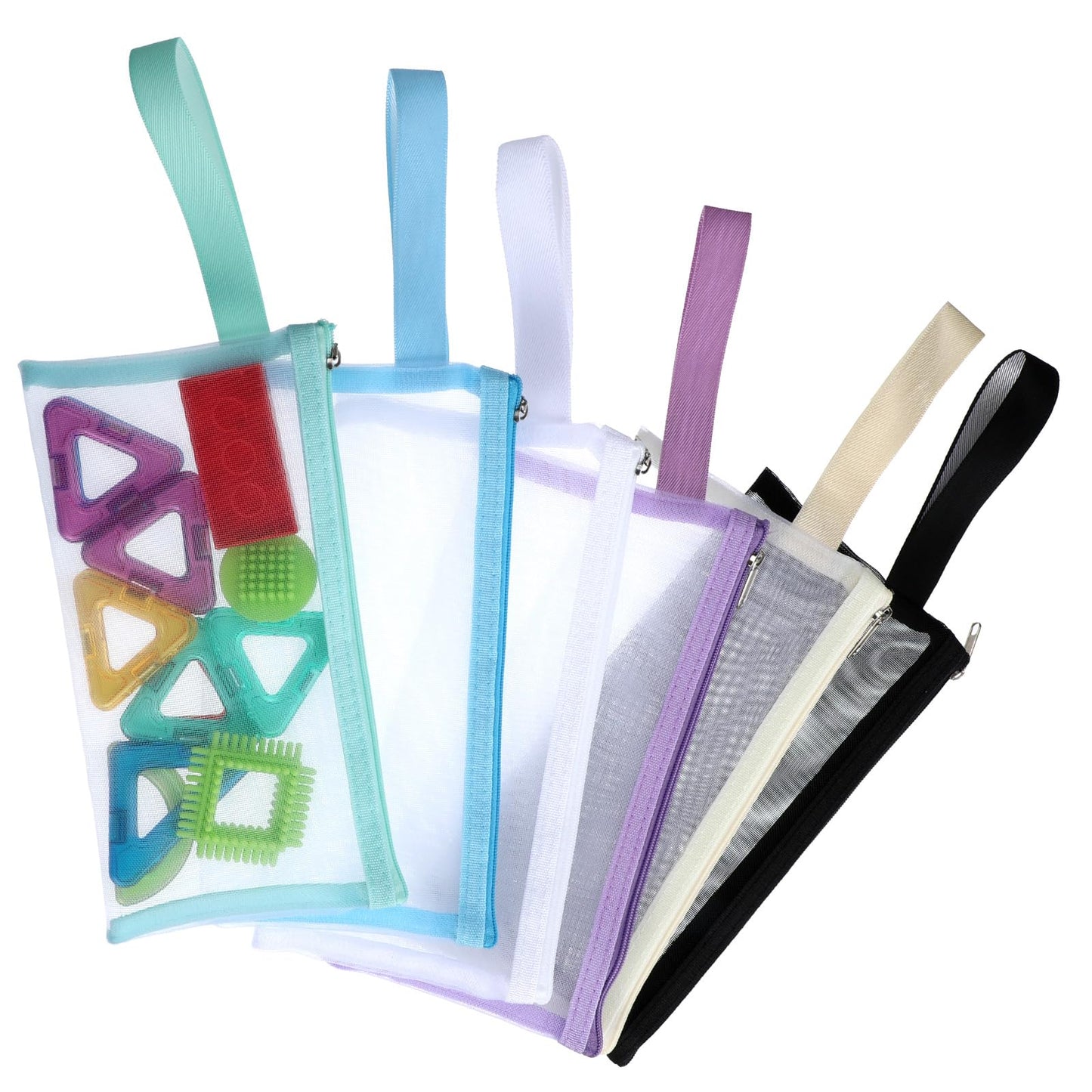 WJIAAA Pack of 6 A6 Mesh Bag with Zip, Transparent Portable 22 x 12 cm Mesh Bag Storage Bag Made of Multicoloured Nylon Zip Lock Bag for Toys Documents Office Storage