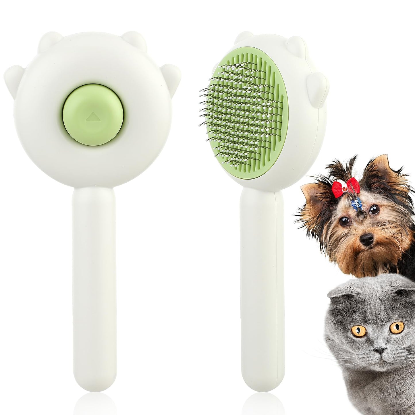 TIESOME Dog Cat Grooming Comb with Release Button, Cat Shedding Brush Pet Hair Cleaner Brush Long or Short Hair Massage Brushes Hair Remover Tool for Indoor Cat Dog(Green)
