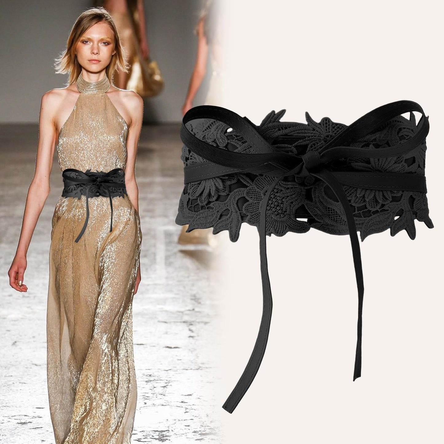 TIESOME Lace Wide Waist Belt, PU Leather Women Belt Vintage Waistband Lace Up Cinch Belt Self Tie Belt for Dress(Black)