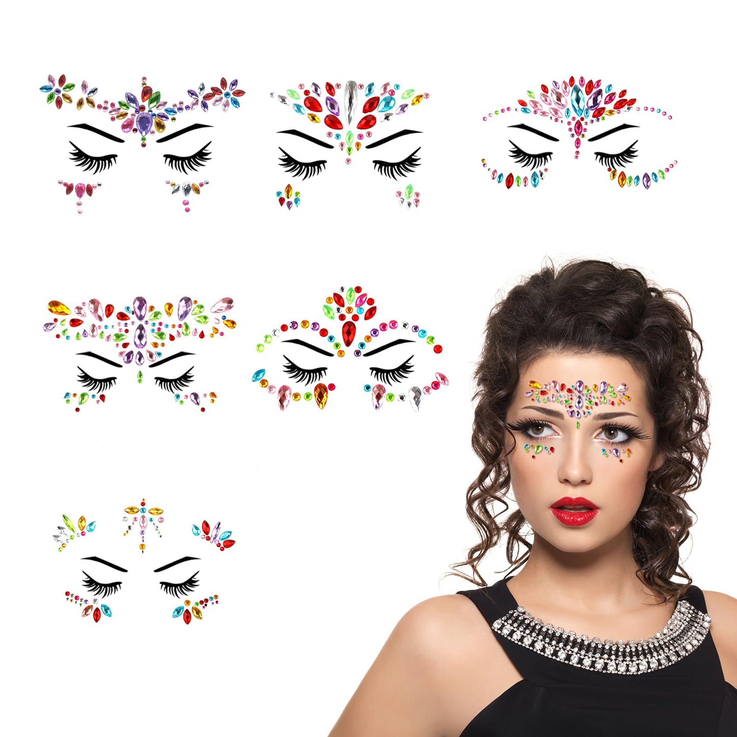 simarro 6 Pcs Face Gems Glitter, Face Gems for Festivals, Face Jewels Eyes Body Temporary, Adhesive Face Sticker for Women Girls Rave Festival Party