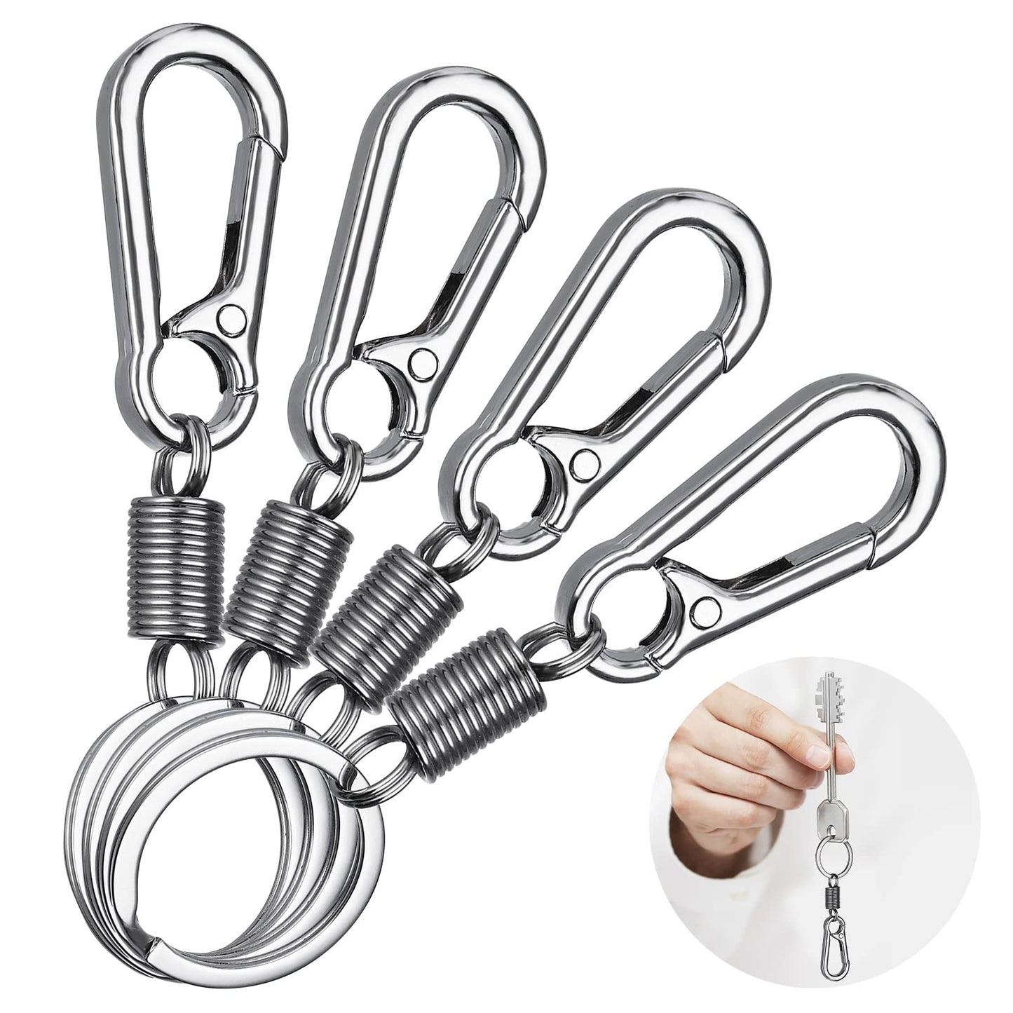 cobee Carabiner Keychain with Spring,4 Pieces Heavy Duty Zinc Alloy Key Chain Car Key Holder Keyring Carabiner Ring Quick Release Key Chain for Men Women Backpack Accessories