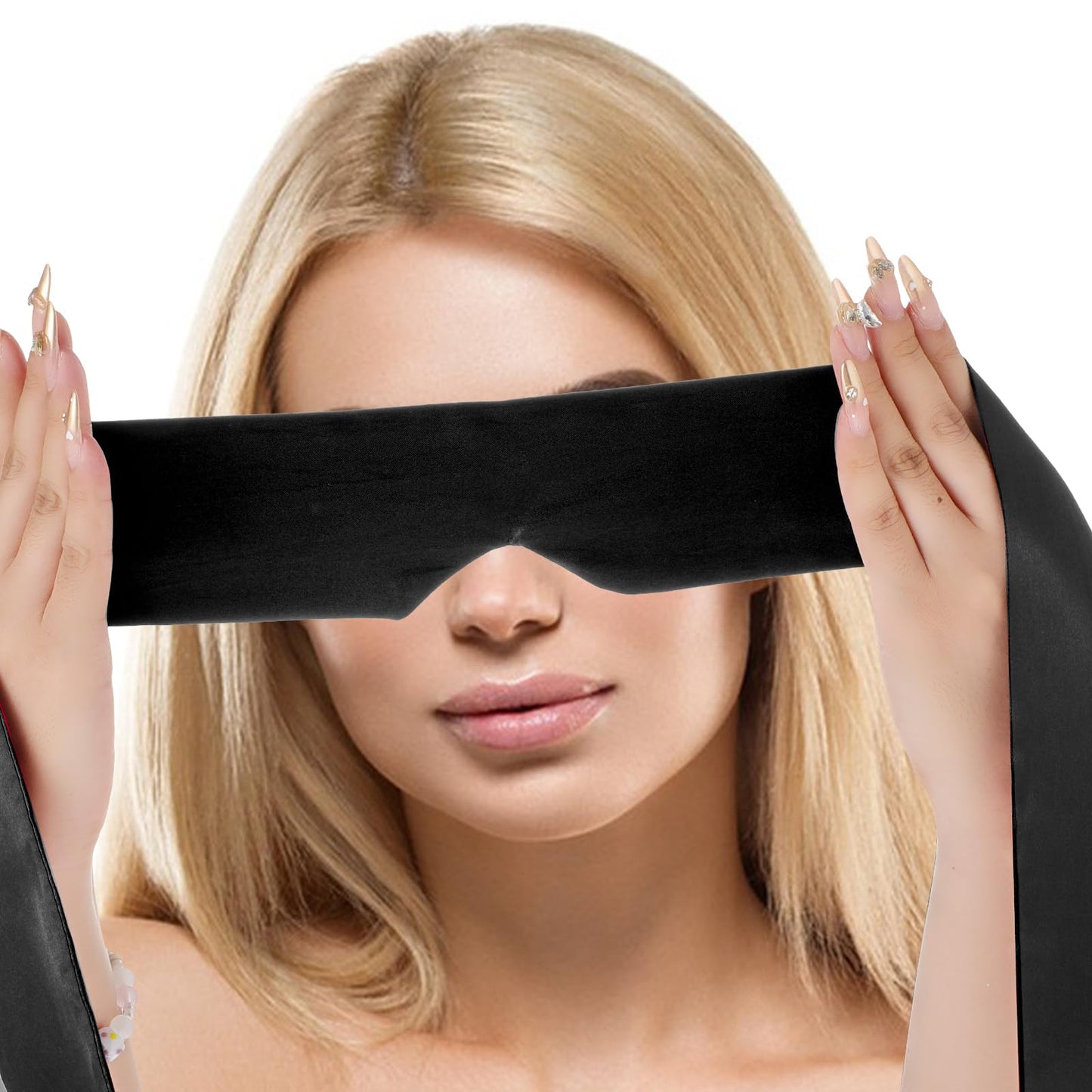 Yuanchu Satin Blind Eye Sleeping Mask, Soft Sleep Mask Comfortable Adjustable Satin Blindfold for Women Men Night SleepTravel Nap Meditation 58.2in(Black)