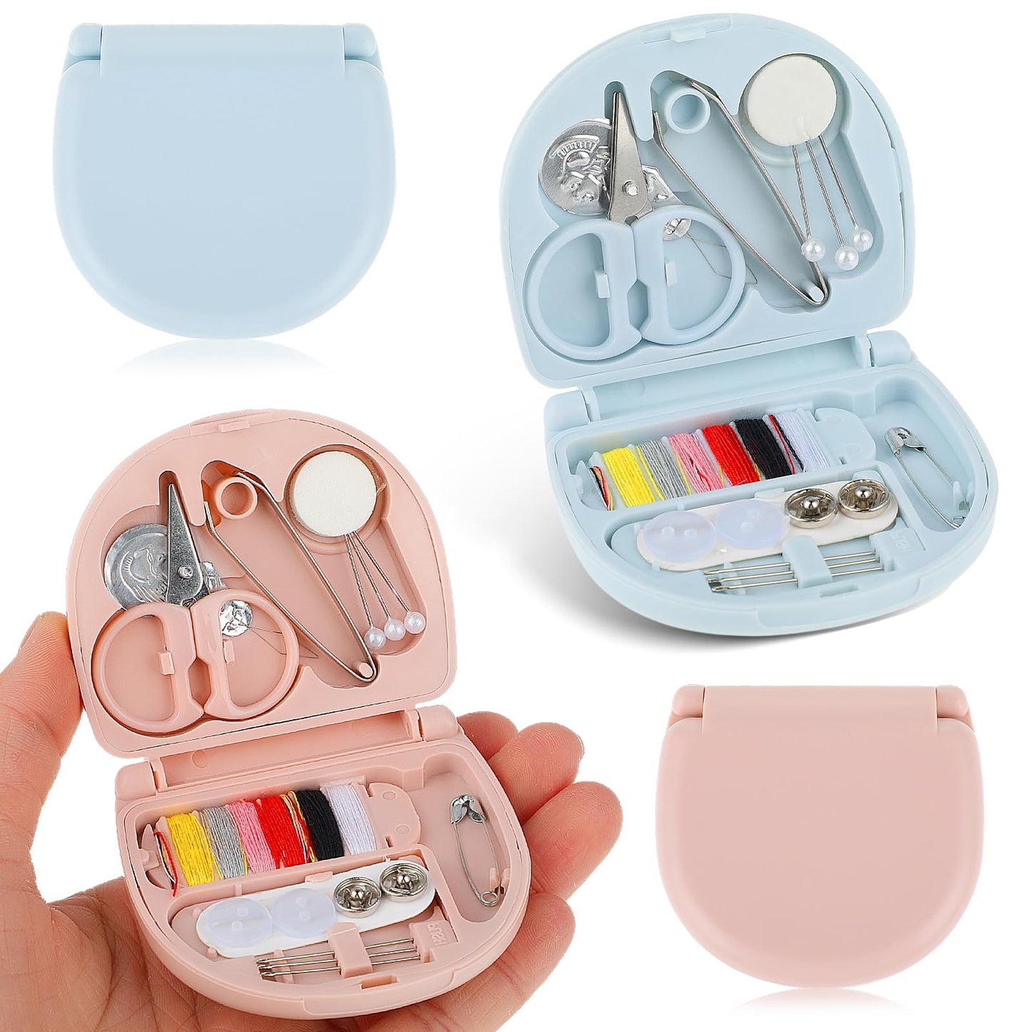 Amaxiu 2pcs Mini Sewing Needle Thread Kit, Portable Travel Sewing Tools DIY Sewing Supplies Basic Starter Beginners Sew Repair Set for Home, Traveller, Adults, Emergency(Blue, Pink)