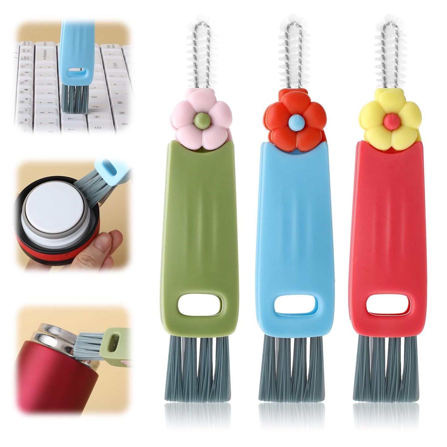 GEEHUA 3Pcs 3 in 1 Cup Lid Gap Cleaning Brush Set Crevice Cleaning Brush Portable Gap Crevice Cleaning Brush Multipurpose Bottle Gap Cleaner Brush for Narrow Neck Bottle, Sport Water Bottle, Tumbler