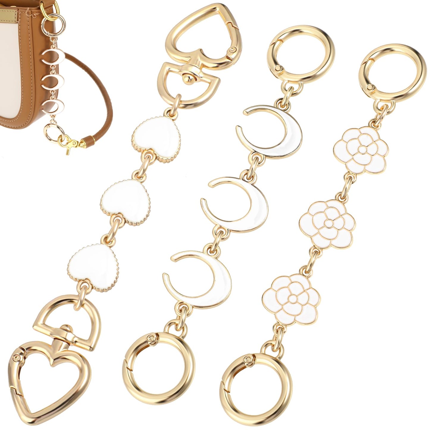 JIEYAO 3 Pcs Bag Extender Chain, Cute Purse Strap Extender, Purse Extender Chain Replacement Bag Exquisite Charms Purse Making Supplies Accessories Bag Strap Extension Chain for Handbags Shoulder Bag