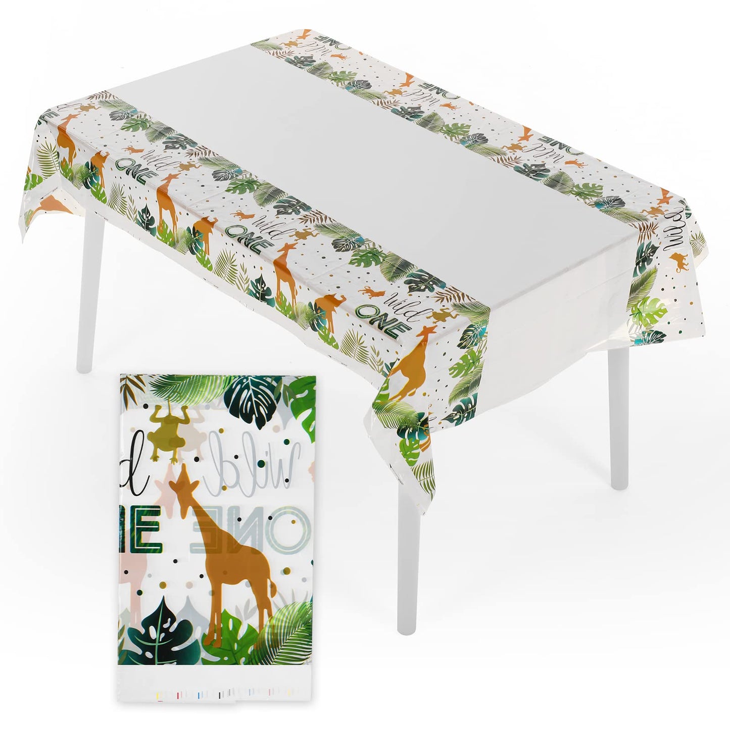cobee Disposable Party Tablecloth, Disposable Printed Plastic Tablecloth 70" x 42" Rectangular Party Cloths for Camping Waterproof Table Covers for Birthday Wedding Baby Shower Party(Green Wild)