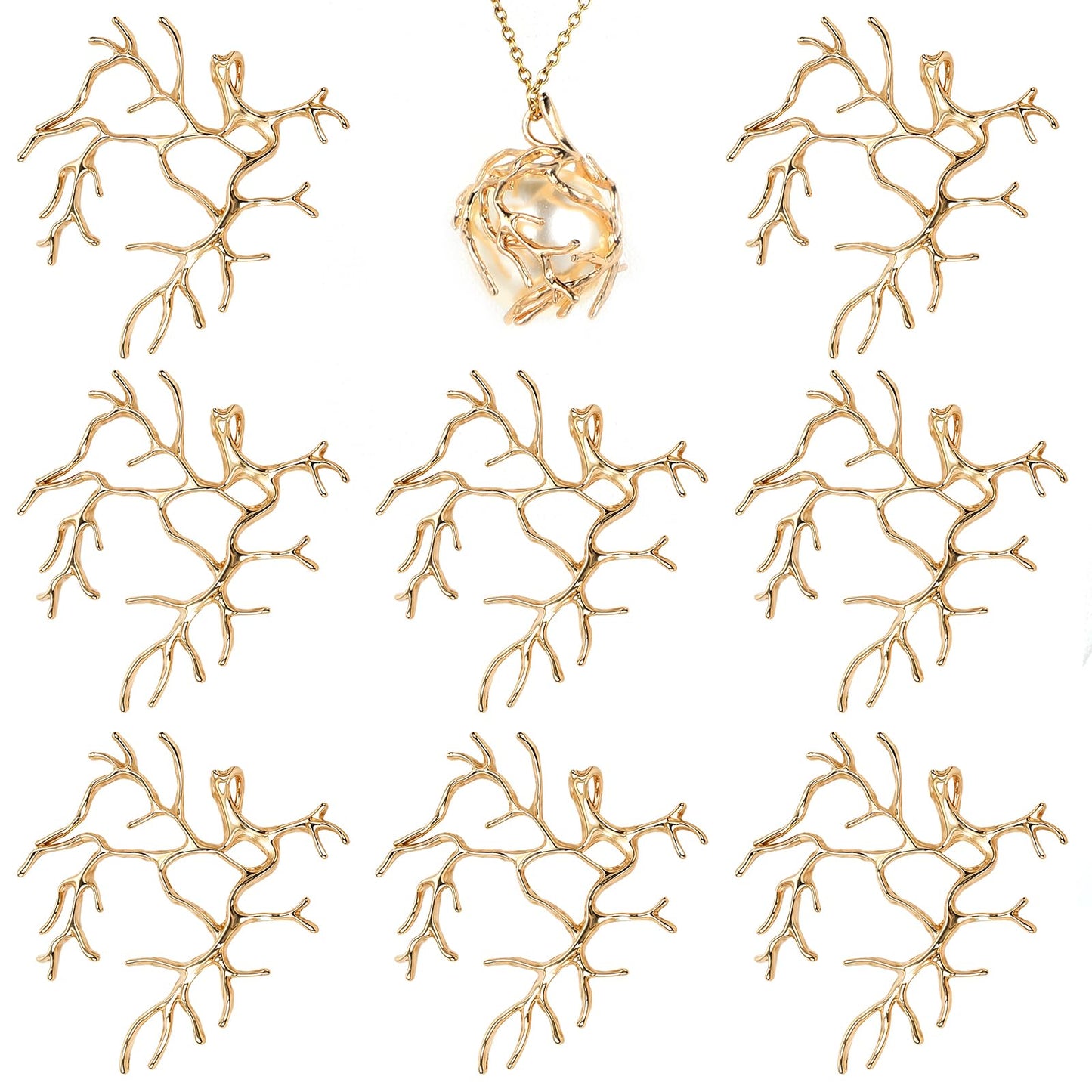 Yuanchu Pack of 8 Blanks Prong Pendant Settings, Handmade Branch Shape Pendant Tray Metal Bezel Pendant Trays for DIY Crafts Necklace Jewellery Making