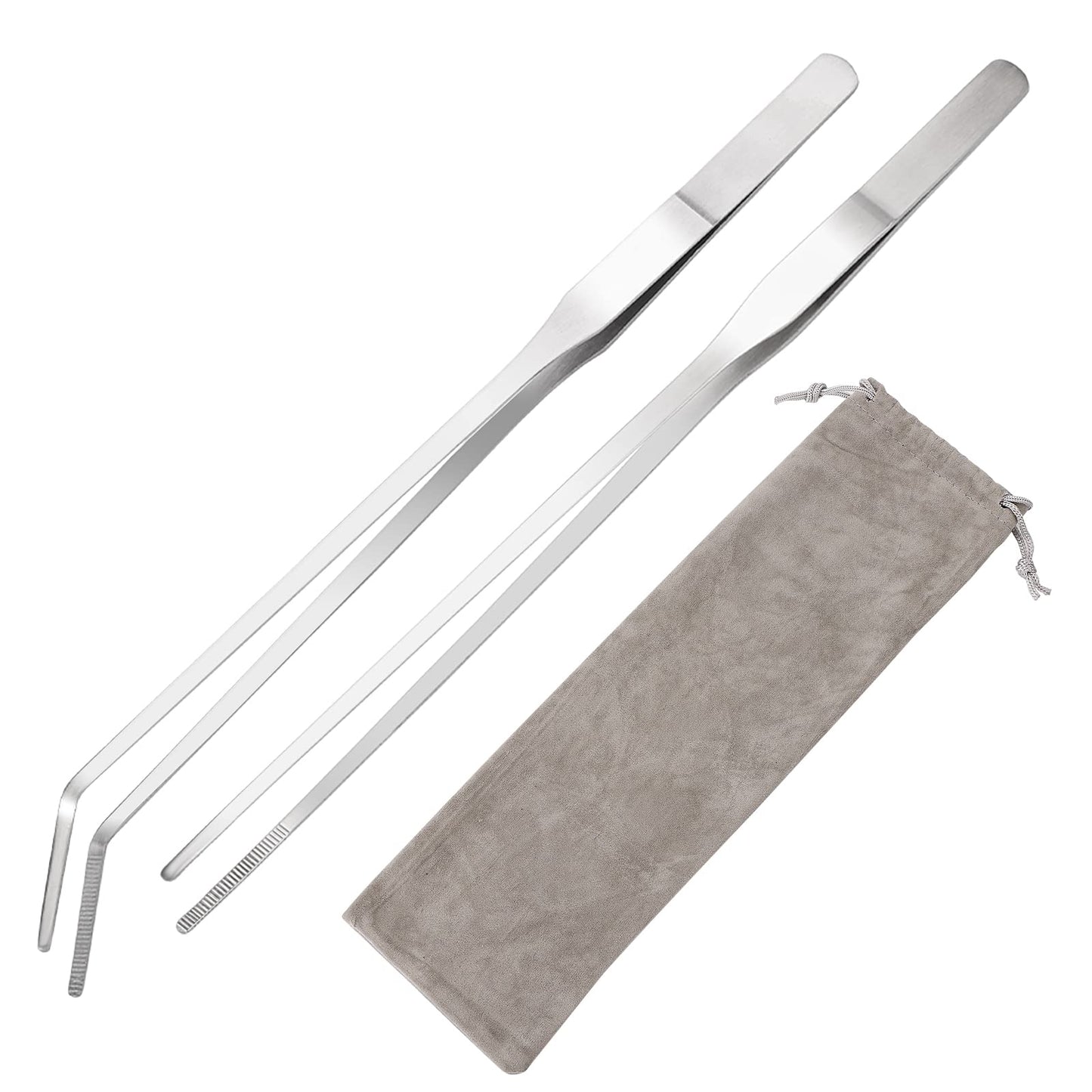 cobee Stainless Steel Aquarium Tweezers Set, 2pcs Straight and Curved Tweezers, Feeding Tongs, for Fish Tank Plant Aquascape Tools, Fresh and Sea Water(27cm)