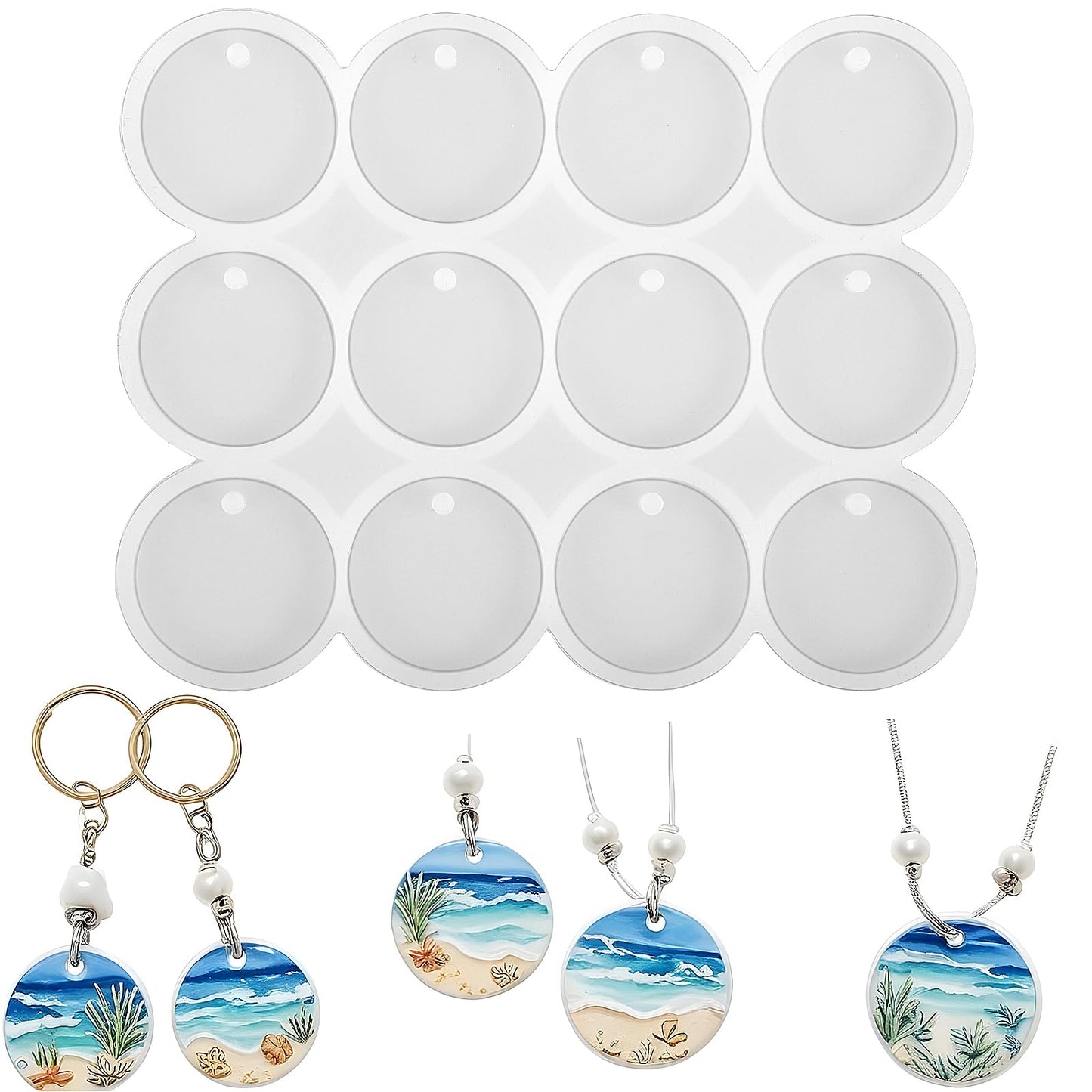 Yuanchu Silicone Mould Round Shape with Holes, 12 Pcs 3.2cm Silicone Moulds for Casting with Creative Concrete Decoration Art Resin Casting Resin DIY Epoxy Resin Craft Pendant