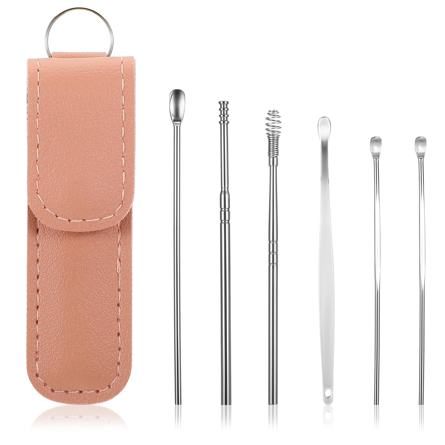 AOZUO 6Pcs Ear Wax Removal, Ear Cleaner Kit Premium Stainless Steel Ear Wax Removal Kit Ear Pick Cleaner Earwax Curette Removal Tools with Pu Leather Case for Men Women Home Travel