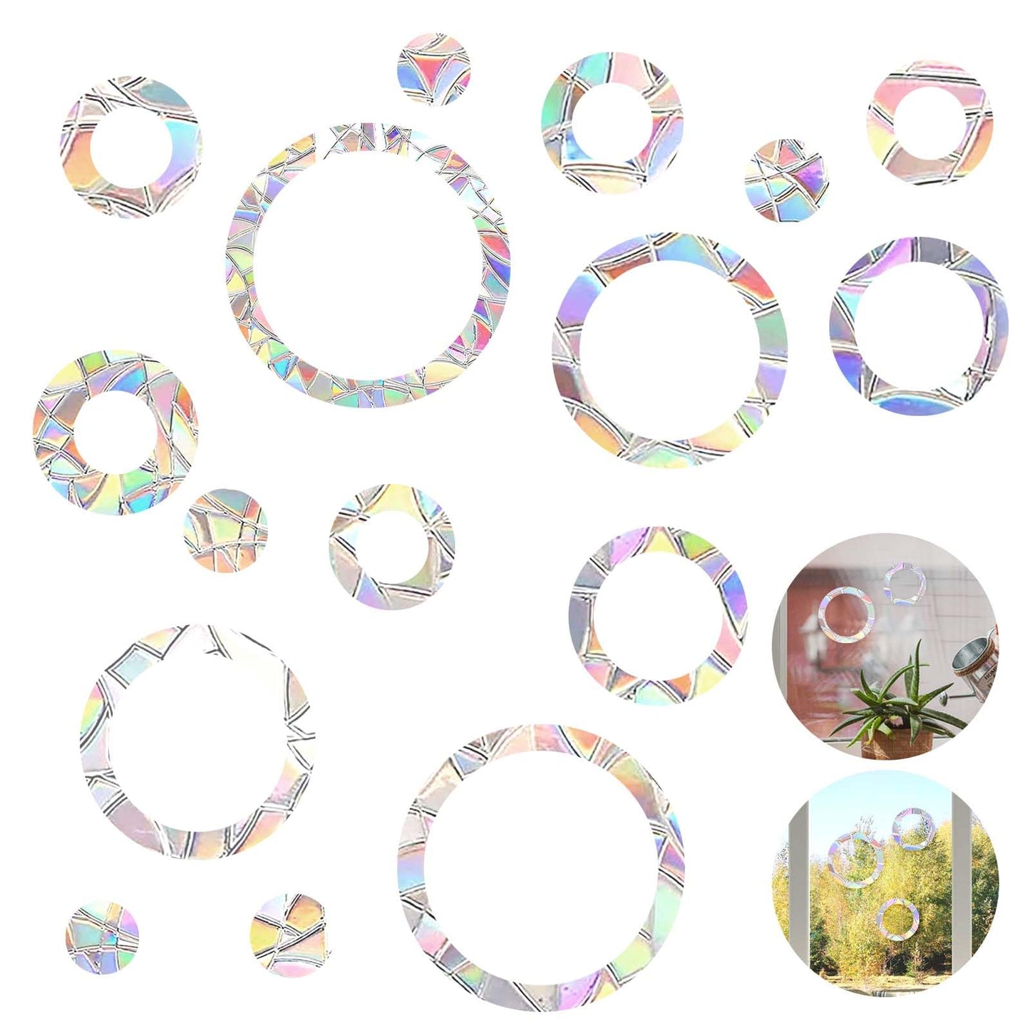 Yuanchu 32Pcs Rainbow Stickers Circle Window Clings, Anti-Collision Window Decals Save Birds from Window Collisions Non-Adhesive Prismatic Vinyl Clings for Glass Windows