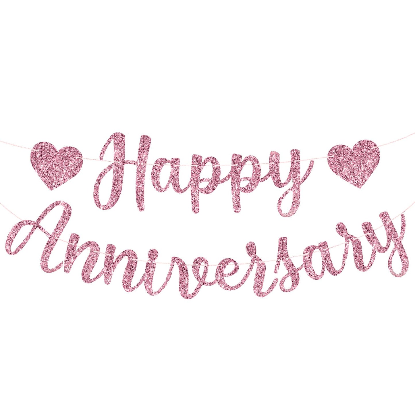 LXUEJIE Happy Anniversary Banner, Glitter Happy Anniversary Decorations No DIY Anniversarys Decor for Wedding Anniversarys Party Decorations(Rose Gold)