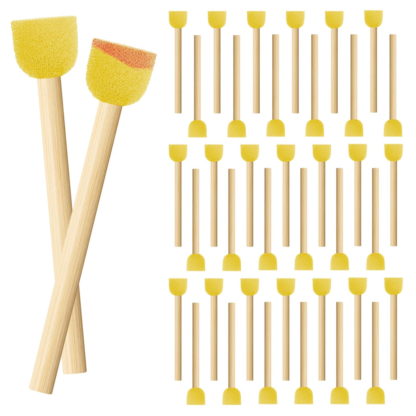 Molain 40 Pack 0.6'' Paint Sponge Brush Round Sponge Foam Brush Wooden Handle Foam Brush Foam Paint Brushes for Painting Crafts DIY Arts and Crafts Acrylic Painting Stamps Painting Tools(Yellow)