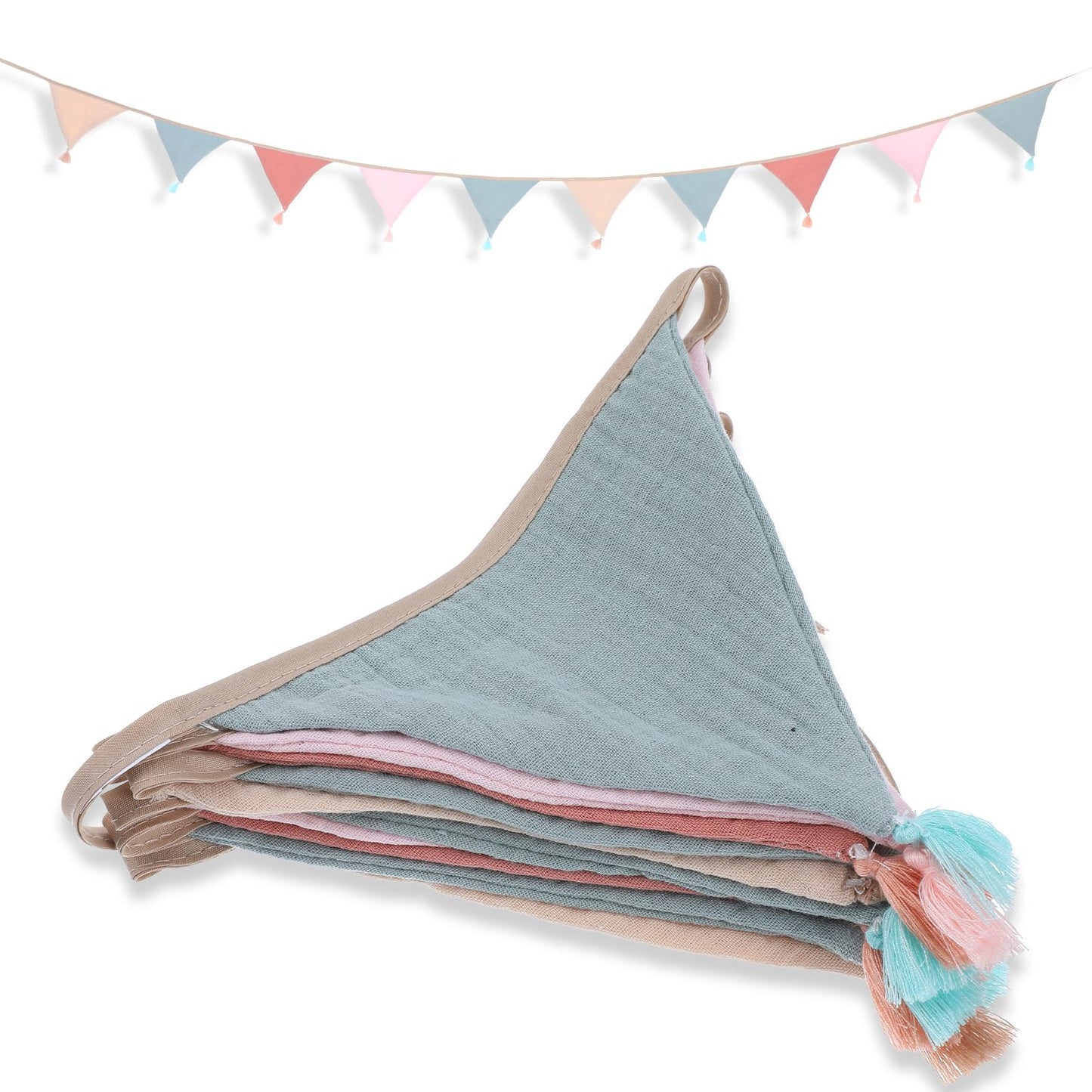Yuanchu Bunting Children's Room Tassel, 260 x 15 cm, Hanging on Both Sides, Fabric House Bed, Decoration, Wall Decoration, Muslin, Long Garland, Children's Bed, Girls, Gift, Boys, Outdoor (Quiet