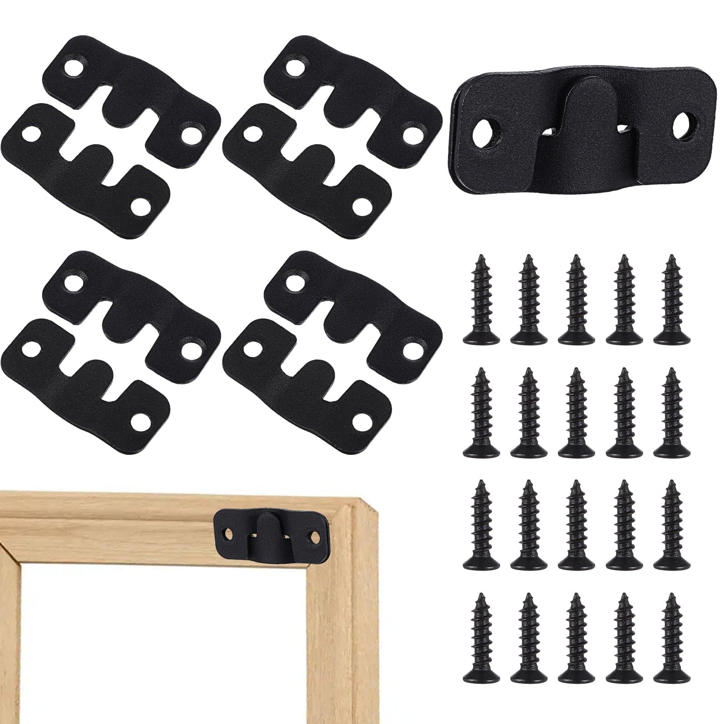 Yuanchu Interlocking Flush Mount Bracket, 5 Pairs Picture Hanging Hooks with Screws Stainless Steel Heavy Duty Photo Frame Hook Furniture Connector Wall Mount Hardware(1.7x0.7in,1.7x0.7in)