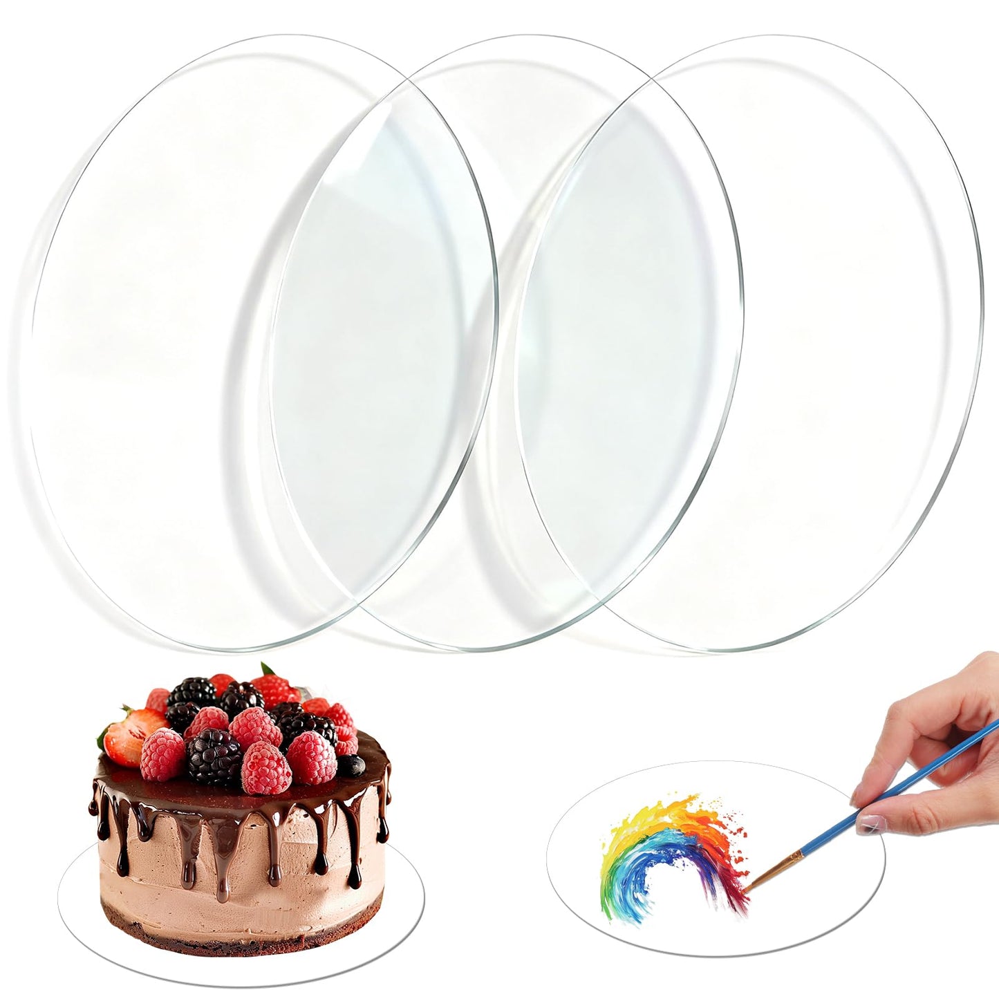XLIUAX Pack of 3 Cake Plates, Acrylic Cake Board, 18 cm, Round Transparent Cake Plate with Protective Film, Reusable Buttercream Cake Plate for Transport Cakes and Cakes