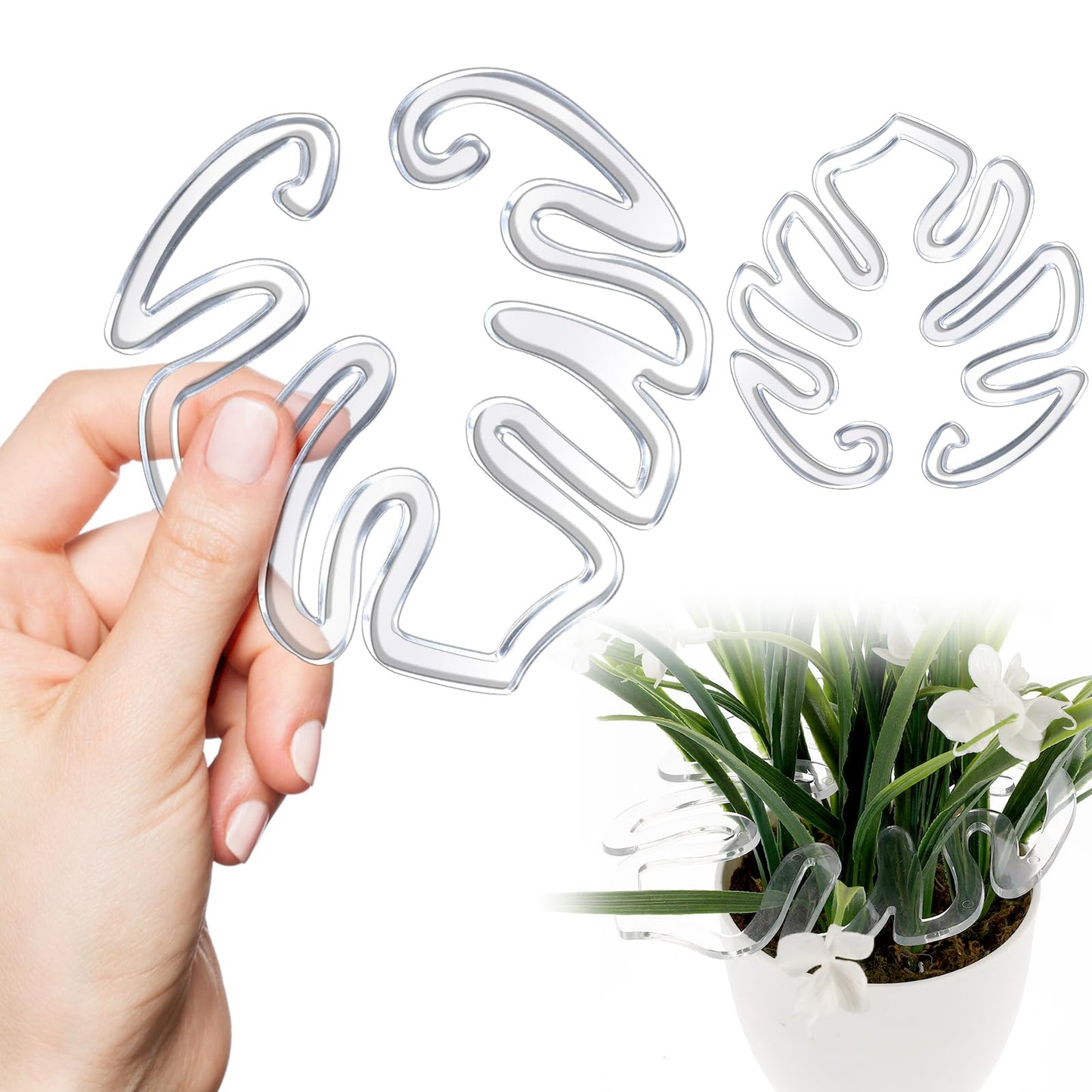 Yuanchu Monstera Monstera Plant Support, 2 Pieces, Acrylic Flower Shape Leaf Plant Support, Reusable Flower Stem Holder, Turtle Board, Bamboo Clamp Set for Outdoor Indoor Plants
