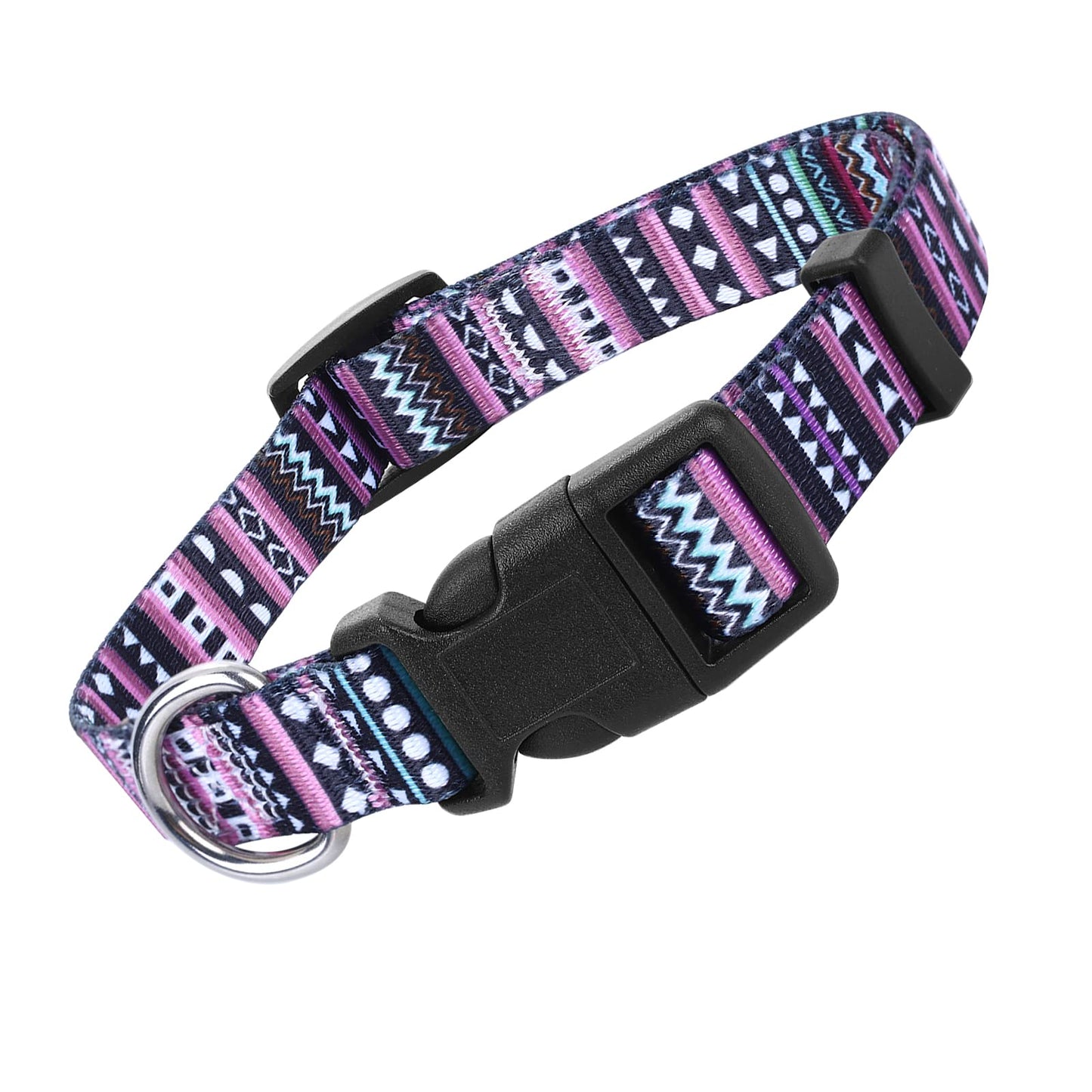 cobee Nylon Dog Collar with Bohemian Patterns, Adjustable Puppy Collars, Ethnic Style Collar, Soft Comfy Pet Collar, Dog Trainning Collar for Small Medium Dogs Cats (Bohemian Purple, M Size)