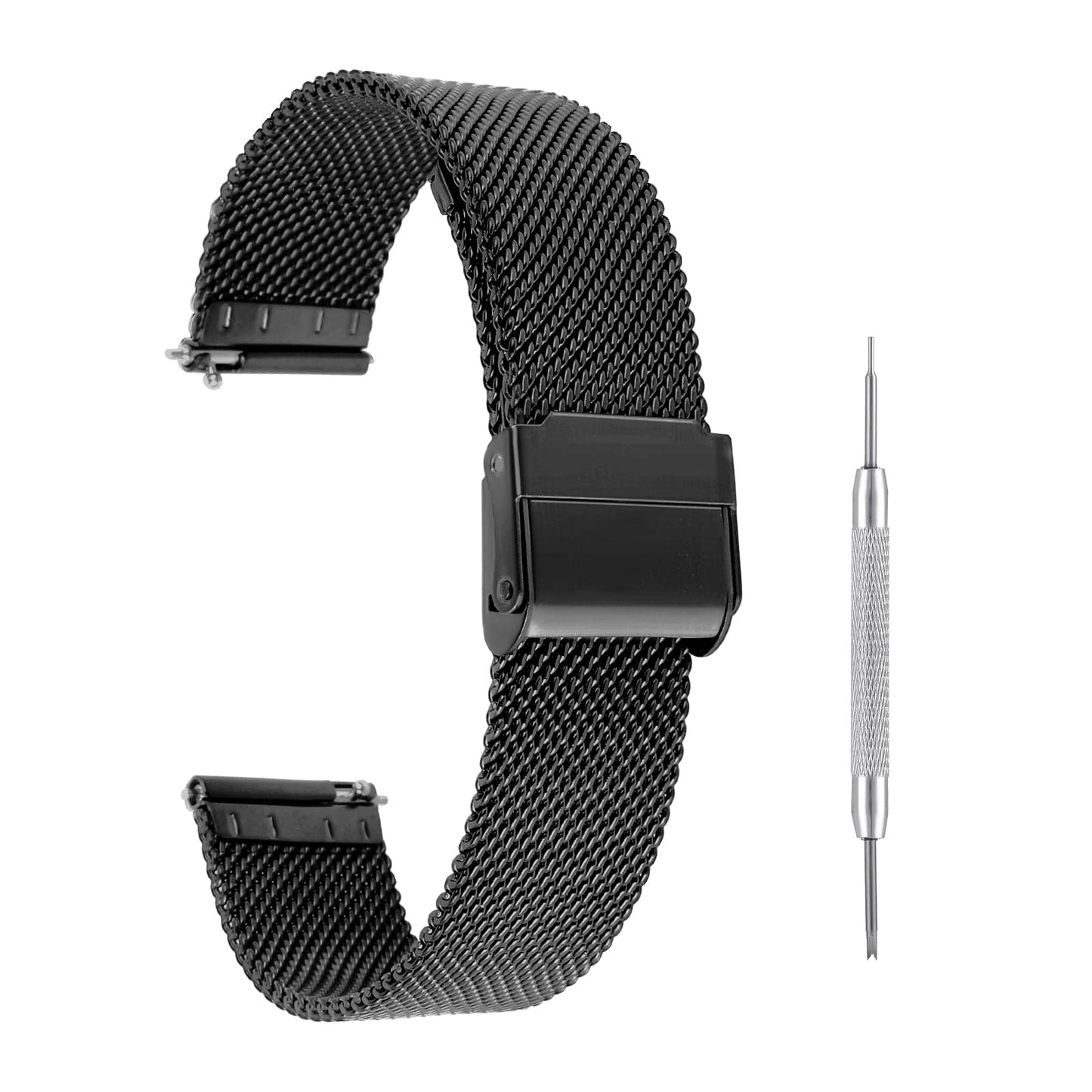 cobee Watch Straps, Quick Release Watch Strap, Adjustable Stainless Steel Mesh Watch Straps, 16mm Lug Width Milanese Mesh Wristband, Replacement Stainless Steel Metal Mesh Band for Men Women(Black)