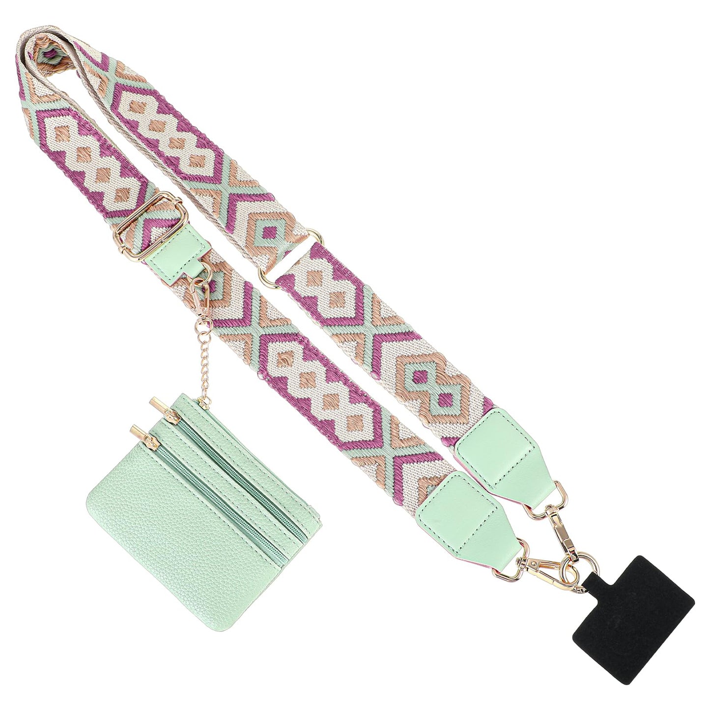 Yuanchu Phone Strap with Zippered Pouch, Clip and Go Phone with Zipper Pouch Adjustable Crossbody Phone Strap with Pouch Phone Strap with Zippered Pouch for All Phones(Green)