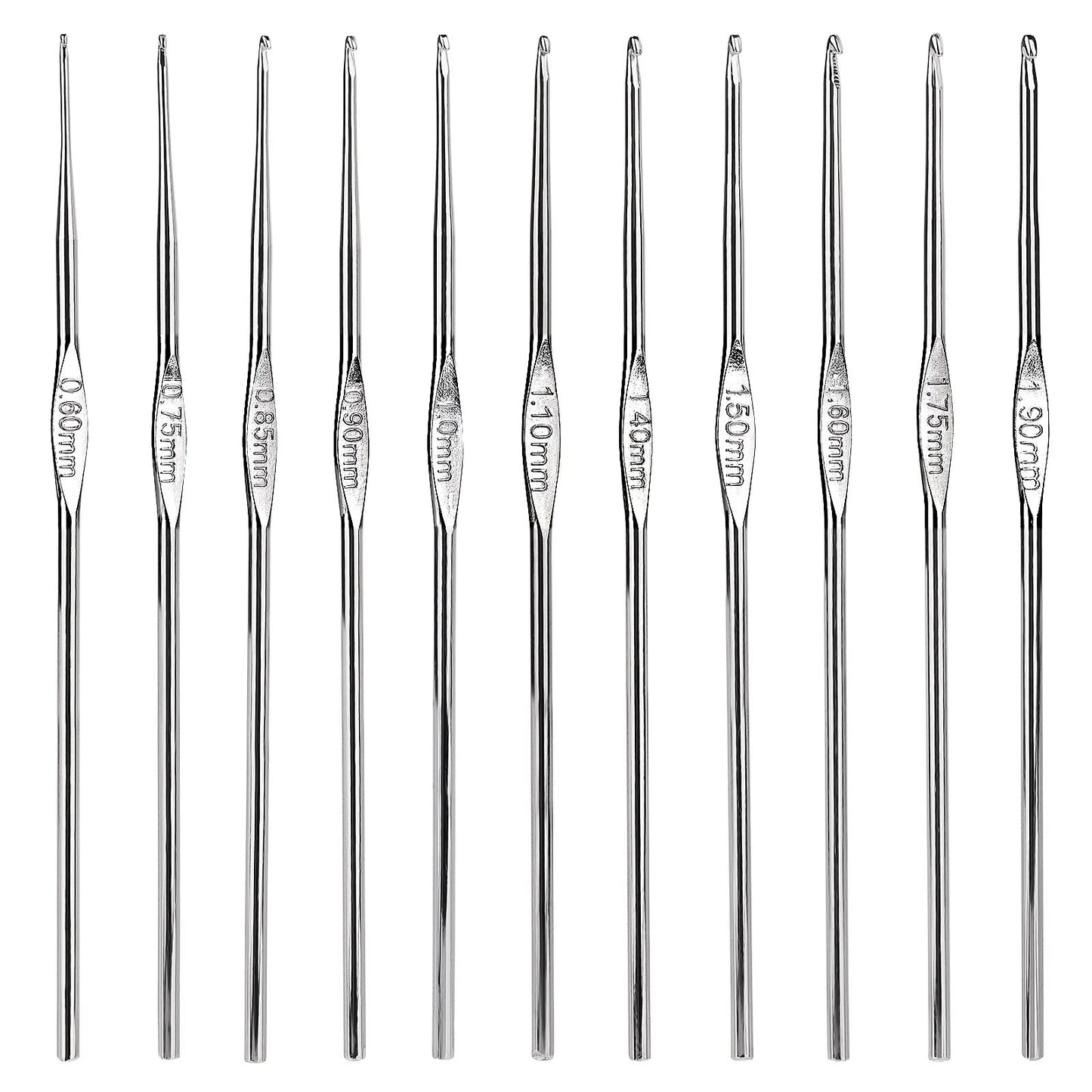 cobee Crochet Hooks Set Steel, 12Pcs Small Size Latch Hook Crochet Needle 0.6 mm to 1.9 mm Sweater Scarf Clothing Knitting Crochet Tool, Ergonomic Single Pointed Knitting Needles Kit for Beginners