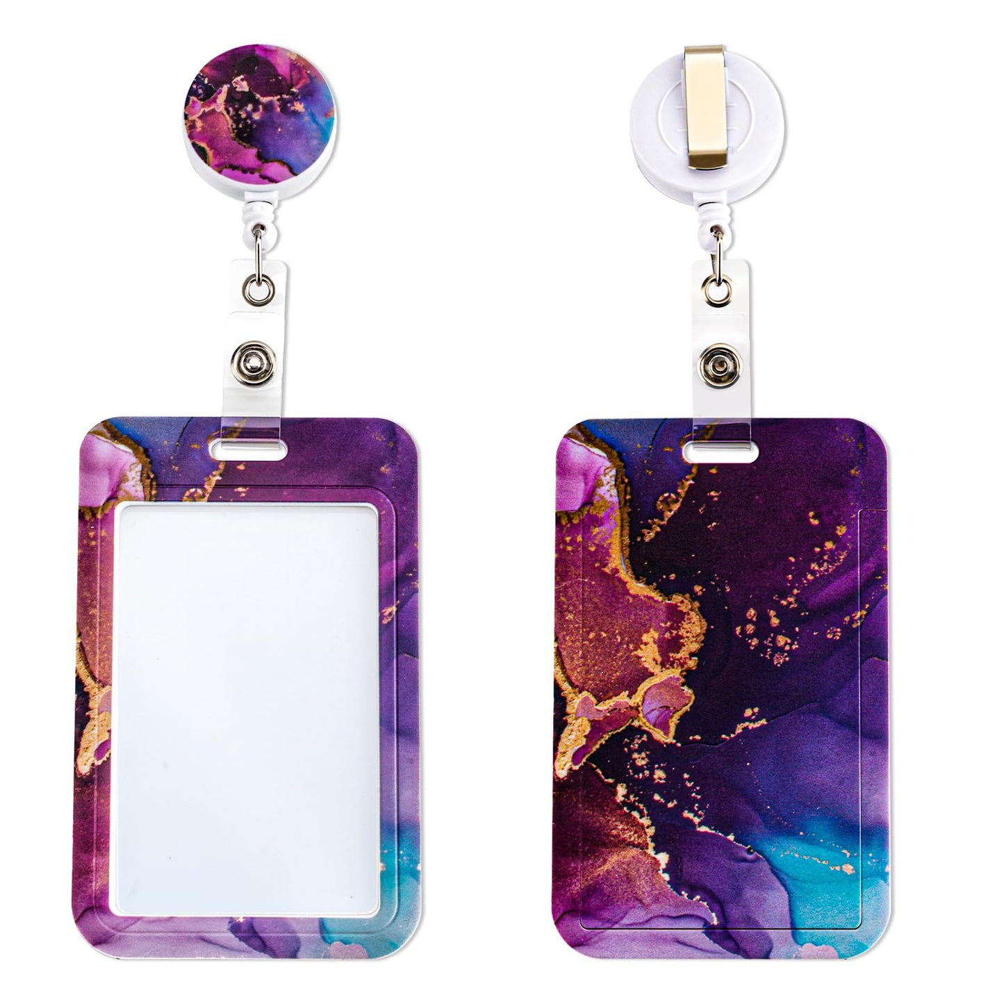 TIESOME Marble Colorful Card Holders, Retractable Easy-Zip Badge Reels Hard Plastic Identity ID Badge Holder Case for Nurse Doctor Office School Teacher Name Credit Card Pocket