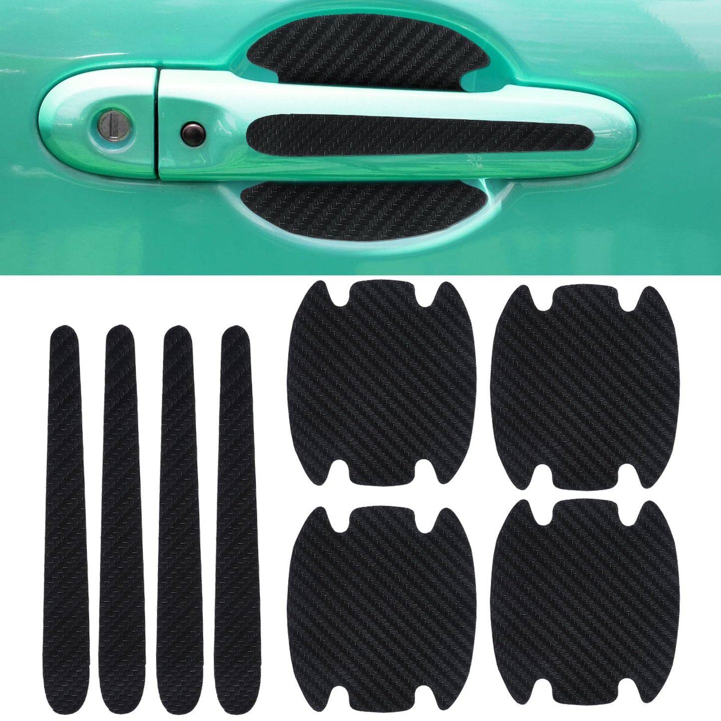 TIESOME 9 Pcs Car Door Handle Protectors, Auto Door Handle Protective Film, Carbon Fiber Auto Door Cup Protective Sticker Car Door Handle Paint Guard Cover Anti-Scratches Door Side Handle Paint Guard