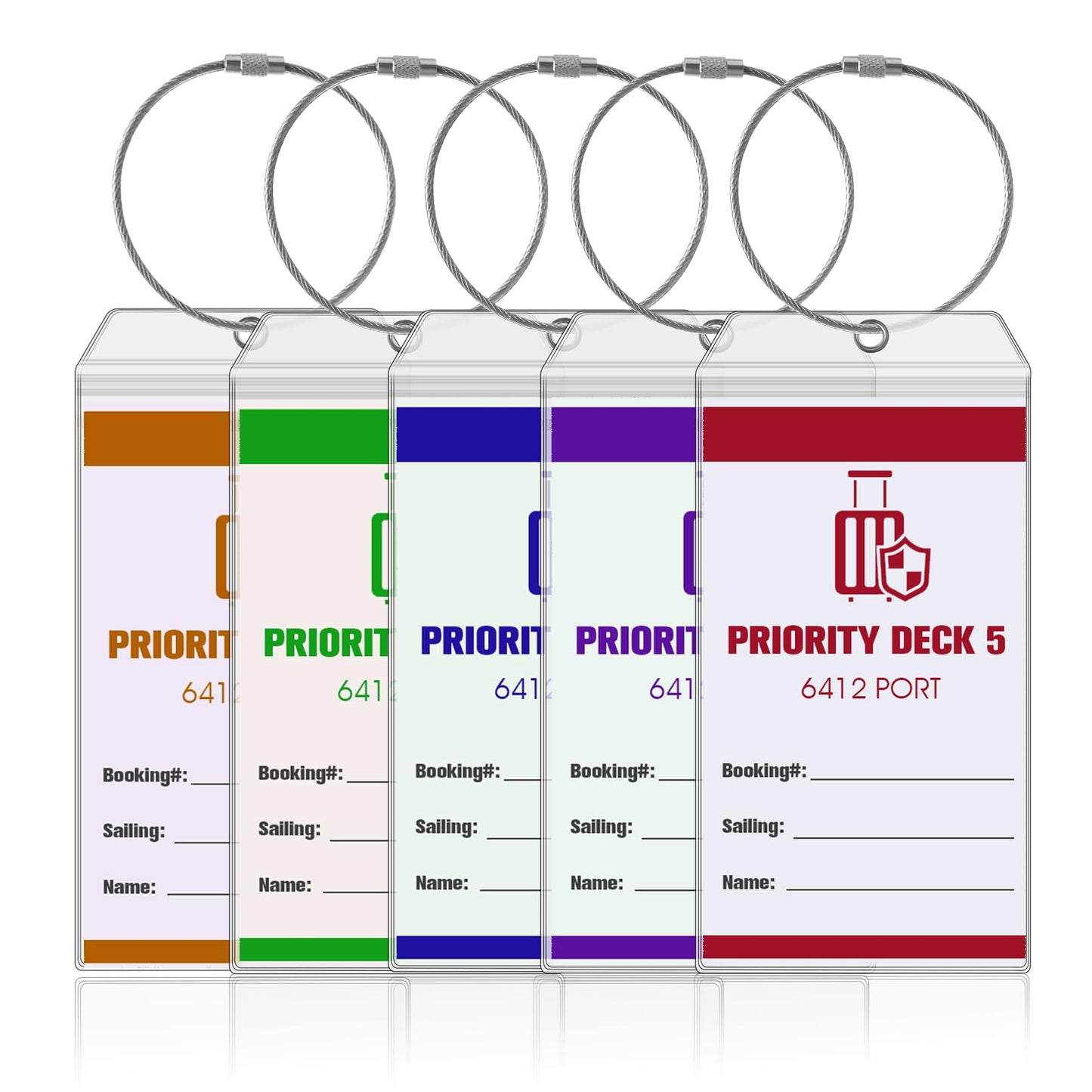 Andibro 5Pcs Cruise Luggage Tags, Waterproof Clear Cruise Luggage Tag Holders with Zip Seal and Steel Loops(7.48x2.51in)