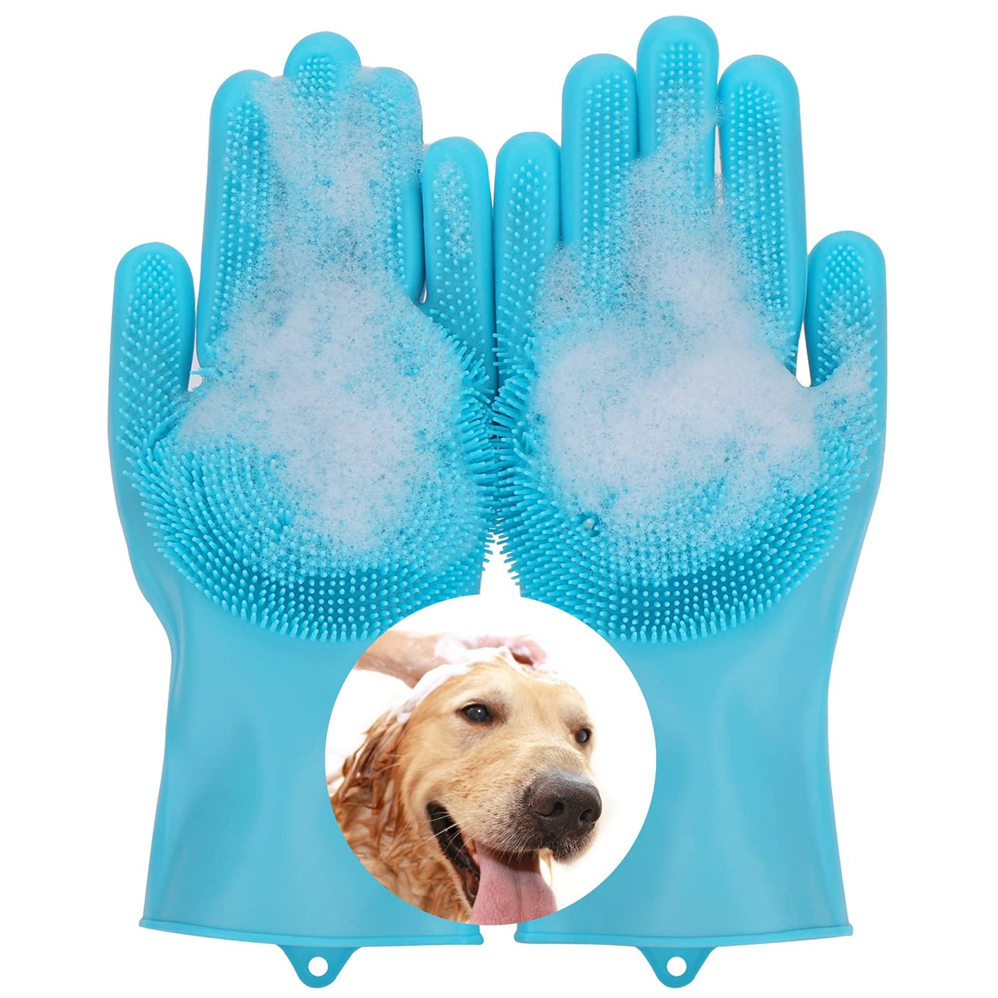 Molain Dog Bath Gloves Brush, Dog Grooming Gloves Dog Bathing Shampoo Gloves Pet Hair Remover Mitt Brush with High Density Teeth for Cat Dog