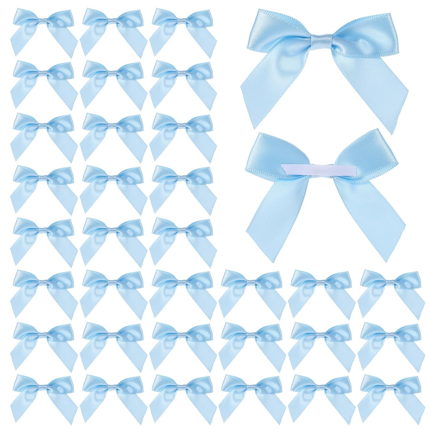 Molain Satin Ribbon Bows - 50pcs Self-Adhesive Mini Bows, 7.5cm, Double-Sided Tape, Perfect for Craft, Sewing, Scrapbooking, Wedding & Gift Wrapping (Blue)