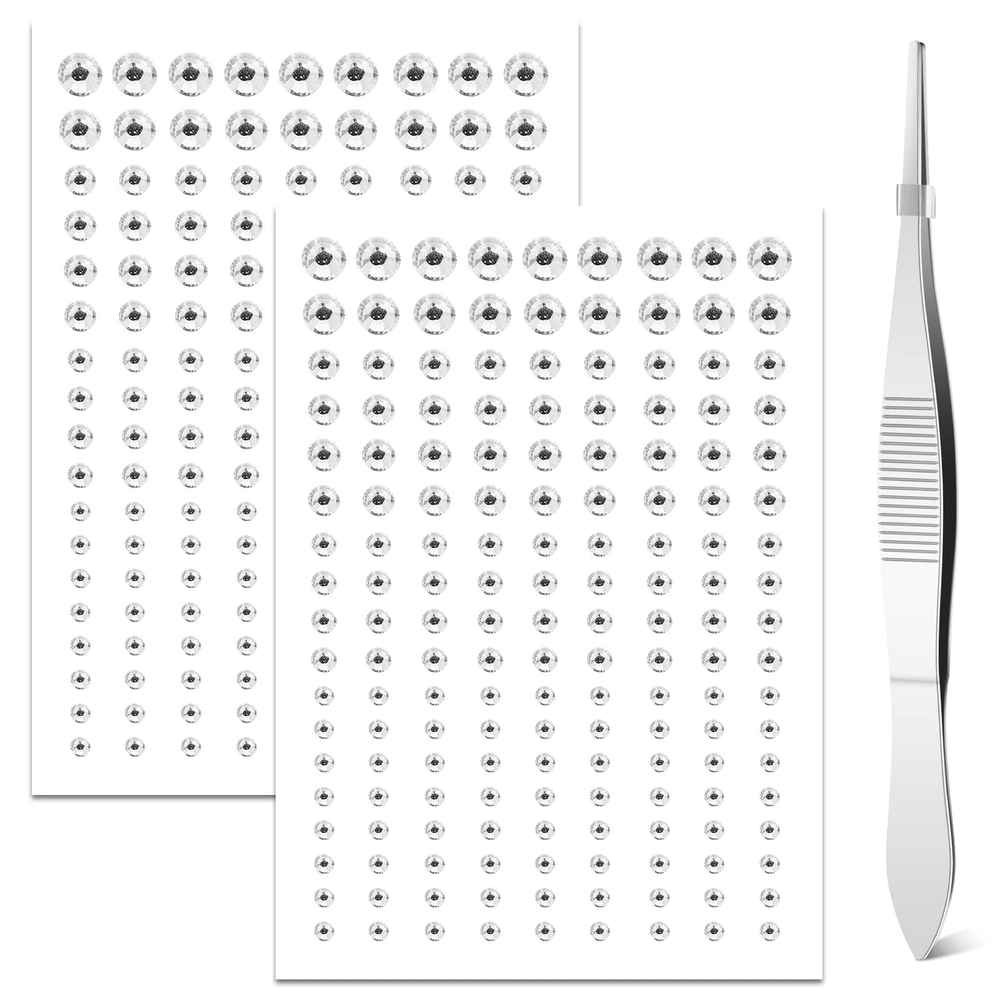 cobee Eye Face Gems,2 Sheets Face Jewels Rhinestones Crystals Stickers with Tweezer Self Adhesive Makeup Diamonds Stick on Face Gem for Women Party Nail Art Decorations(White)