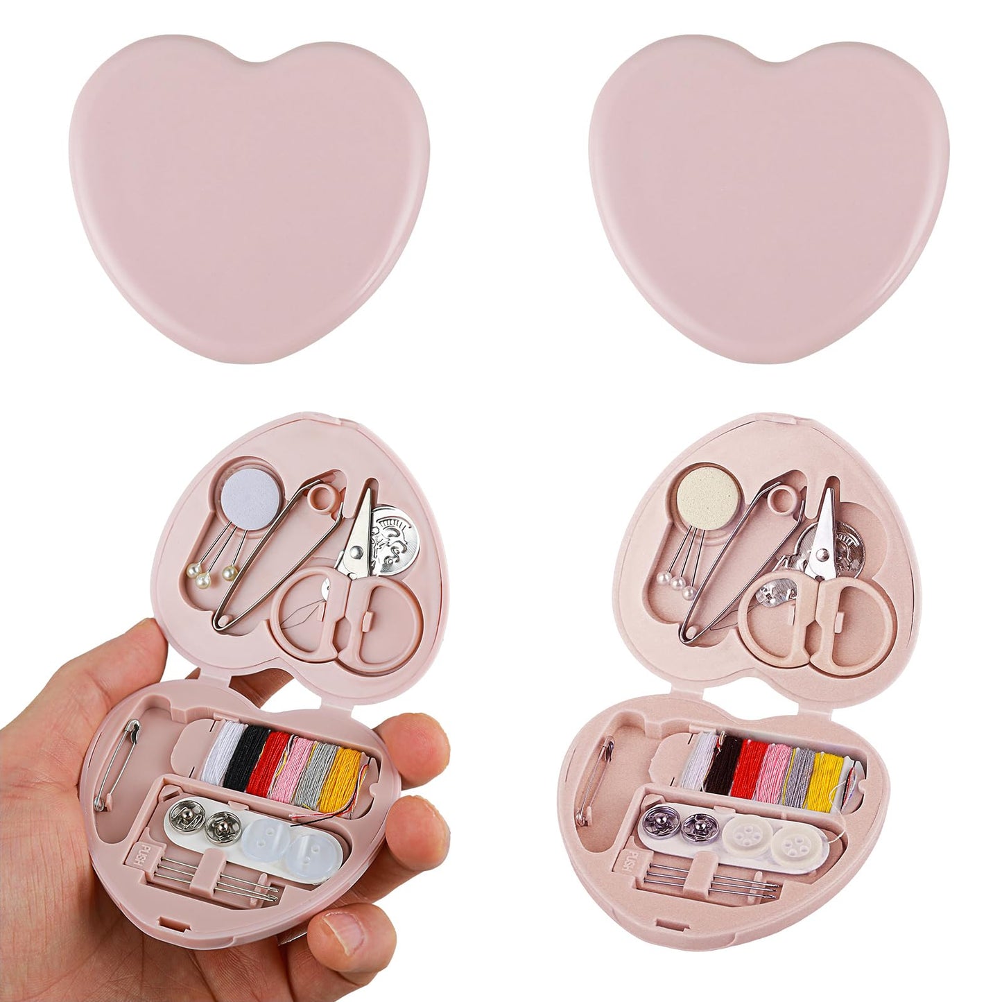 Cobee Sewing Kit, 2pcs Mini Sewing Kit for Travel Essentials Portable DIY Emergency Sewing Repair Supplies Heart Shaped Sewing Storage Case with Needles Buttons Wire Pins Thread Scissors(Light Pink)