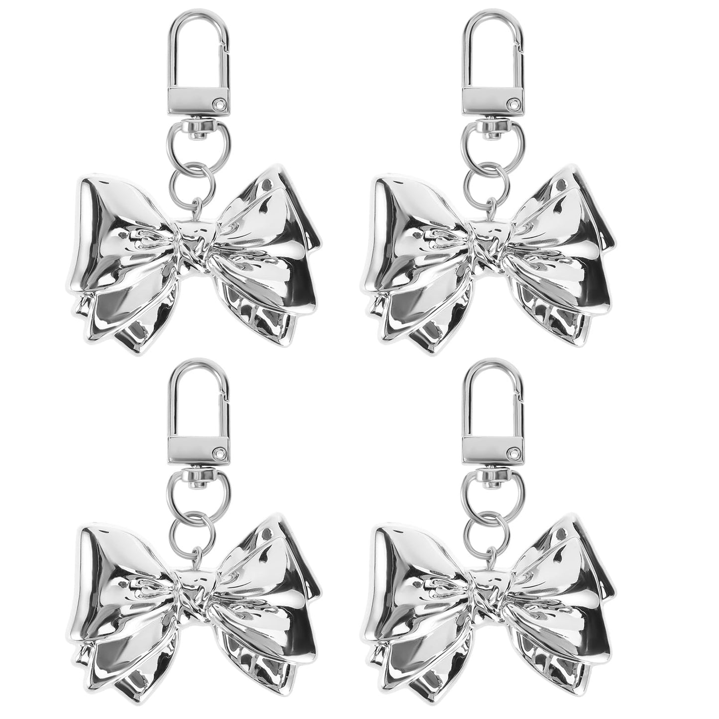 Yuanchu Pack of 4 Silver Bow Keyrings, Elegant Women's Bag Pendant, Y2k Accessories, Fashionable Pendant, Bow Key Chain, Phone Charm, Car Key Ring, one size