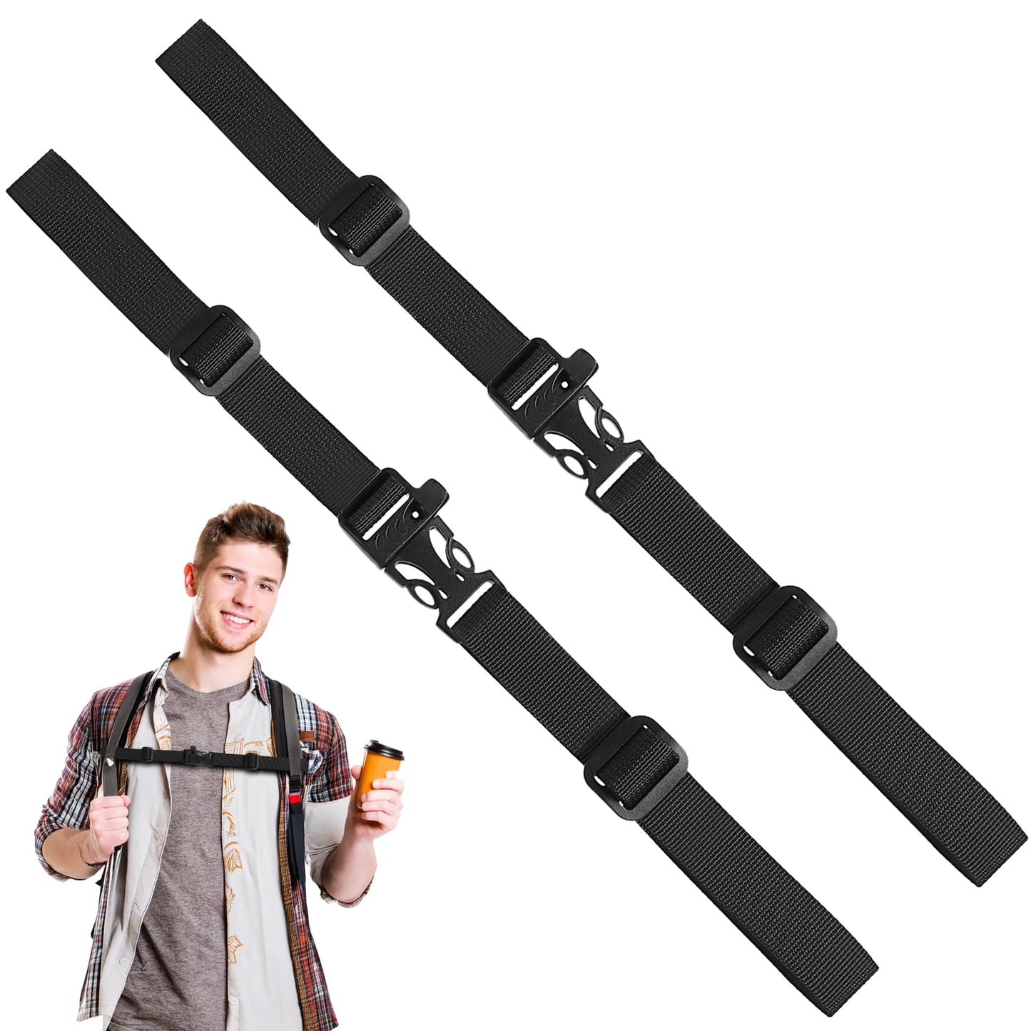 WJIAAA Adjustable Chest Strap Backpack, Pack of 2 Chest Strap, Quick Release Backpack Strap, Robust Nylon Webbing with Buckle for School Bag, Travel, Hiking