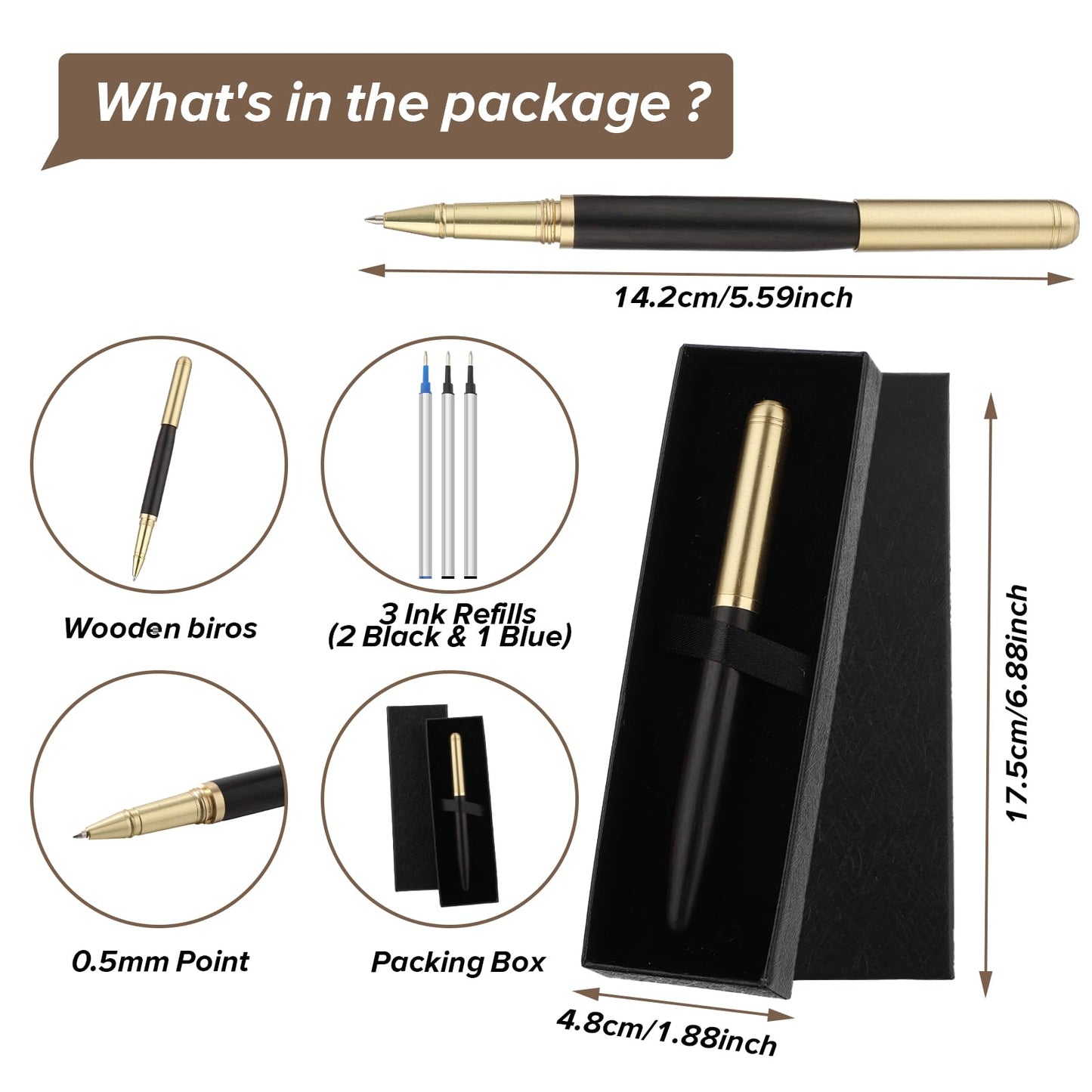 Andibro Wooden Gel Pen Gift Set, Luxury Fine Point Ballpoint Pens with Handmade Rollerball Pen Holder Box and Refills, Business Ballpoint Pen Gift for Business Journaling Executive Signature(B)
