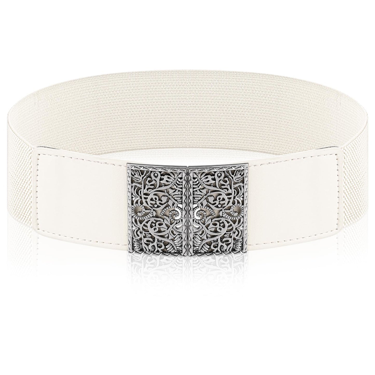 Jeffdad Adjustable Elastic Belt for Women, Women's Stretchy Belt, Wide Elastic Waist Belts for Pants Jeans Dresses(White)