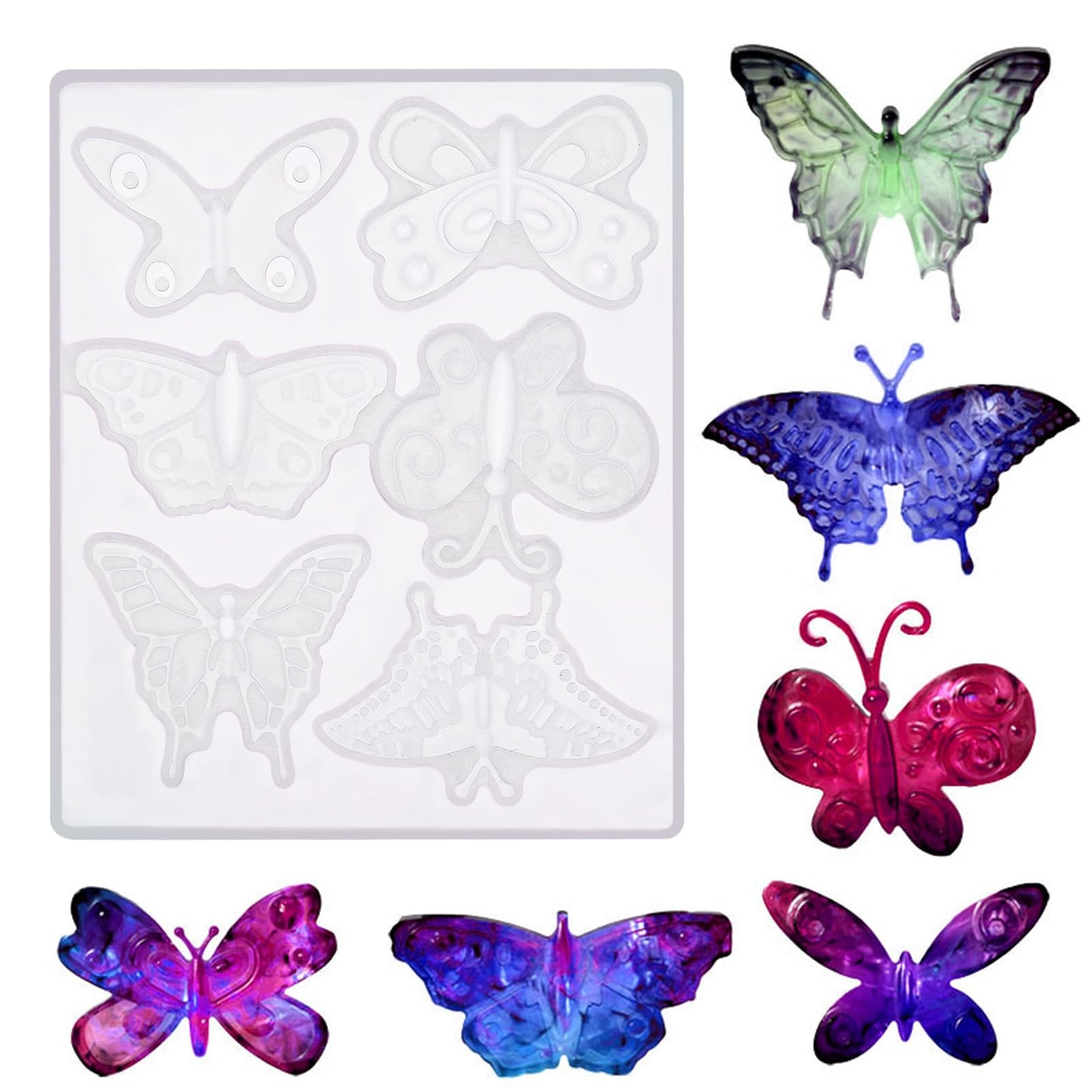 1 Pack Butterfly Silicone Mold 3D Butterfly Epoxy Resin Mold Butterfly Resin Mold 6 Styles Butterfly Jewelry Pendant Mold for Keychain Earring Necklace Brooch Crafts DIY Gifts(1)