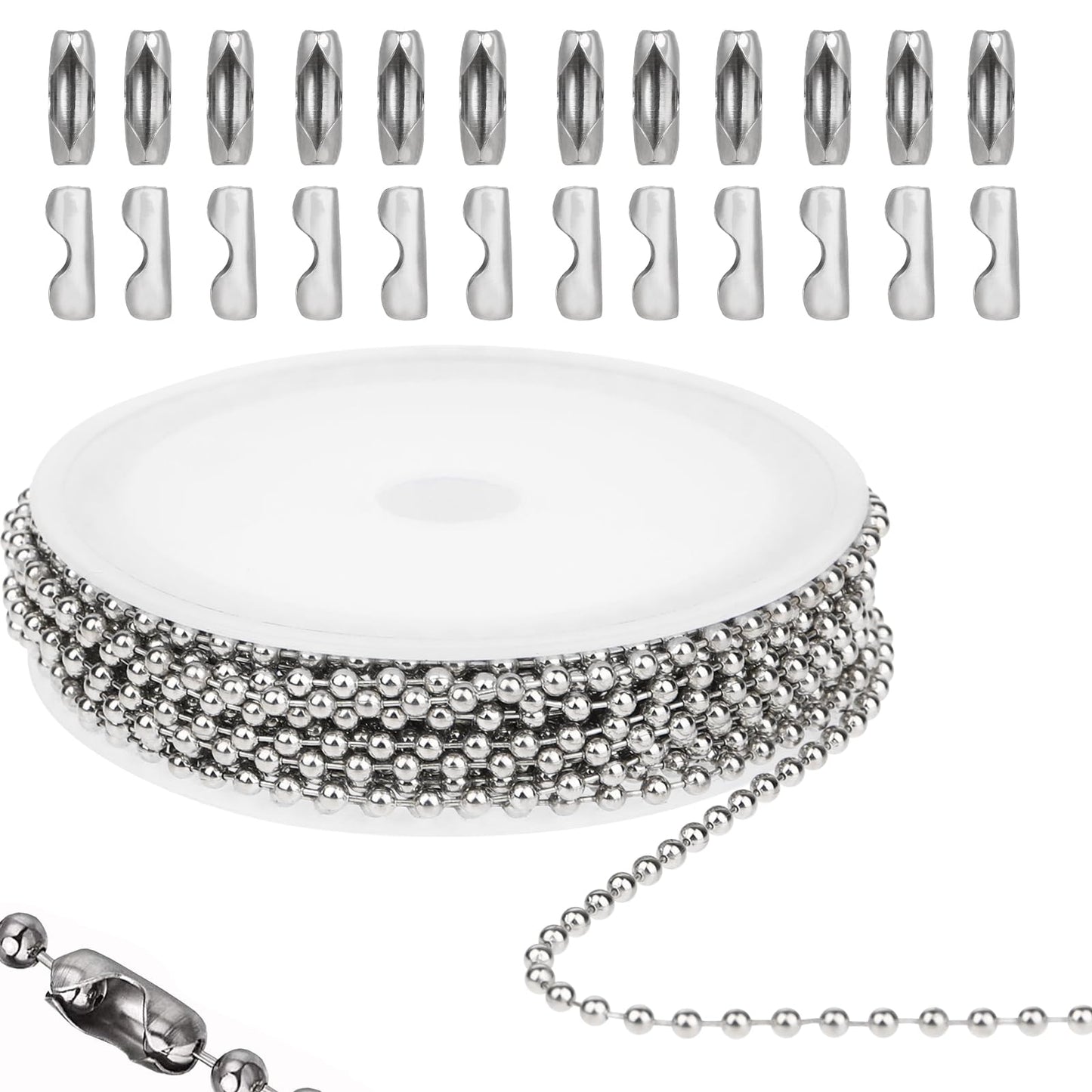 Bewudy 16.4ft Stainless Steel Ball Chain, Silver Ball Chain with 20 Connectors Jewelry Making Supplies for Dog Tag Necklace Earring Bracelet Pull Chain DIY Keychain Craft