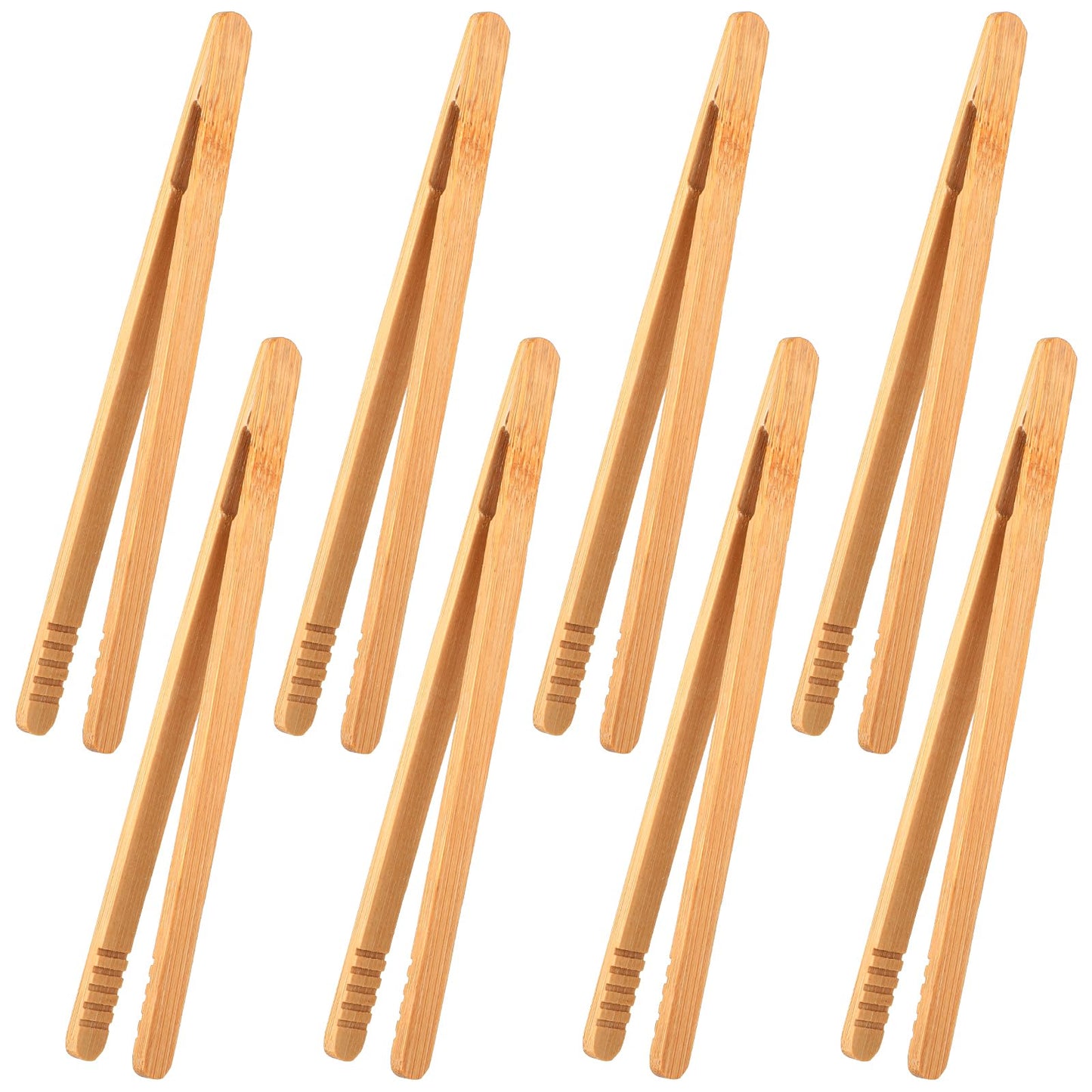 Yuanchu Pack of 8 Bamboo Tongs, Kitchen Tongs, Barbecue Tongs, Wood, 18 cm, Small Wooden Tongs, Toast Tongs with Non-Slip Groove, Hot Pot Accessories, Reusable Toast Tongs for Salad, Barbecue, Picnic