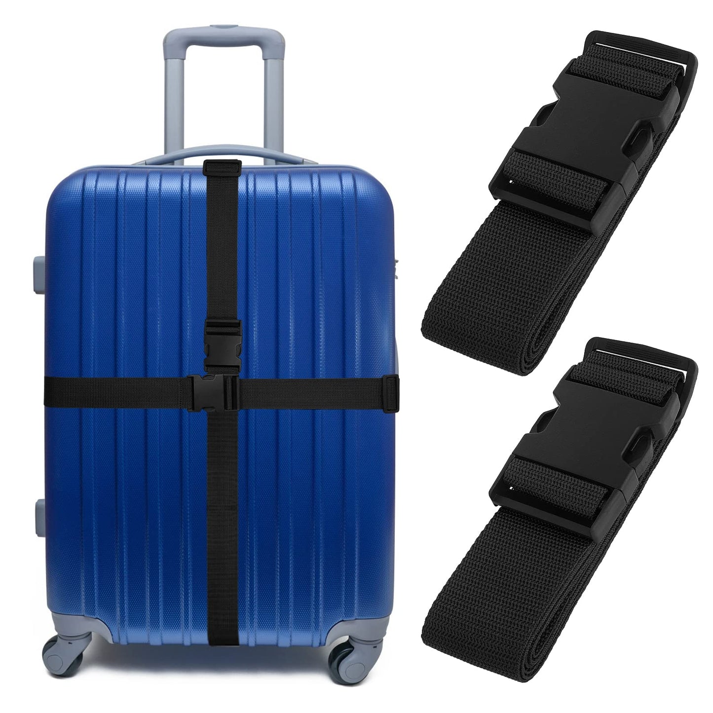 cobee Luggage Straps, 2 Pieces Suitcase Luggage Straps Travel Belt with Quick Release Buckle Adjustable Suitcase Belt Luggage Travel Accessories (Black)